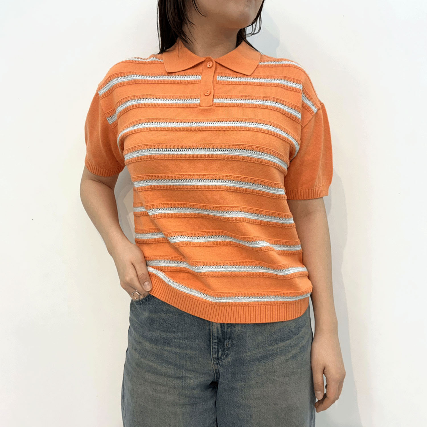 T’BIS STUDIO ボーダー柄半袖サマーニットポロシャツ