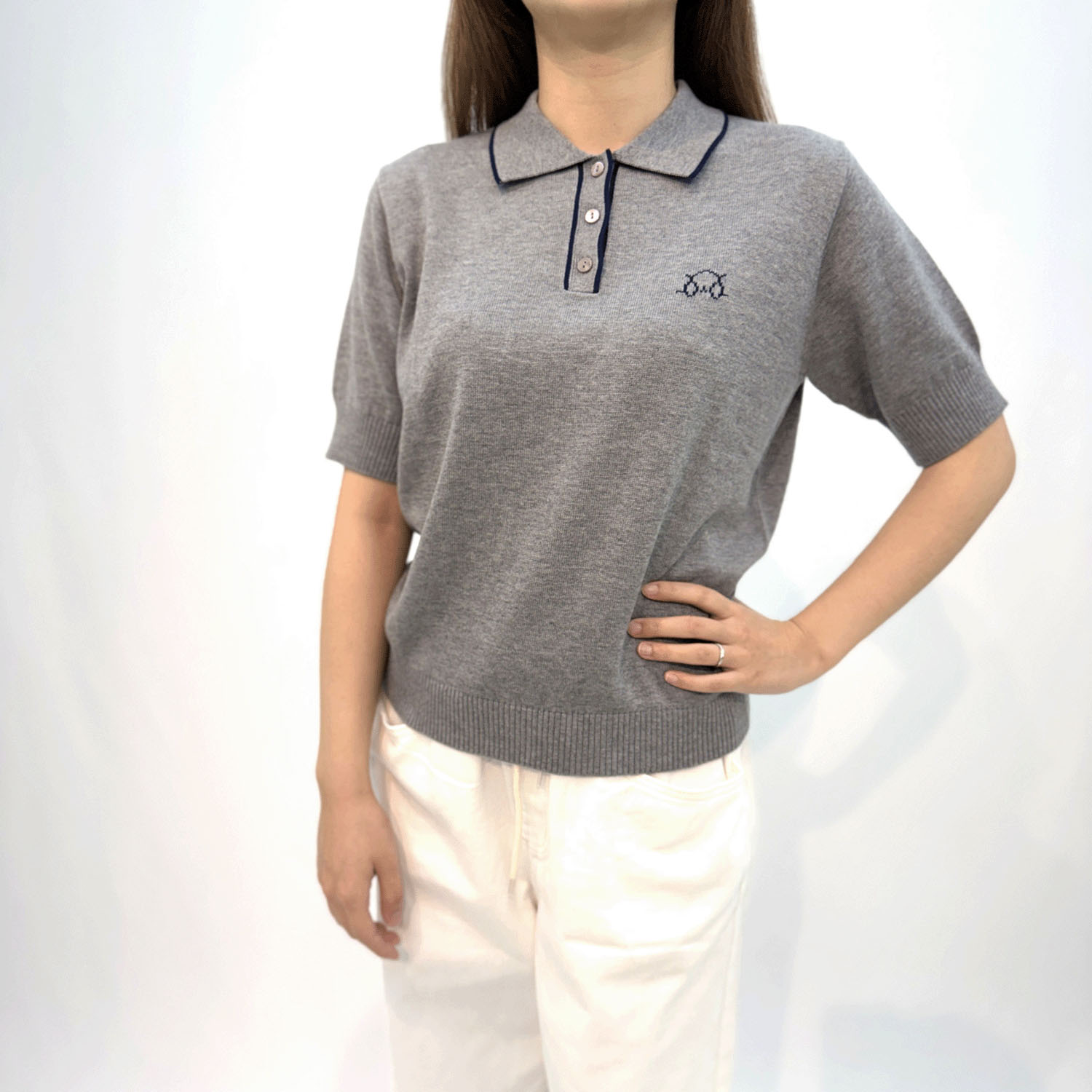 T’BIS STUDIO イヌワンポイント半袖サマーニットポロシャツ - 画像3