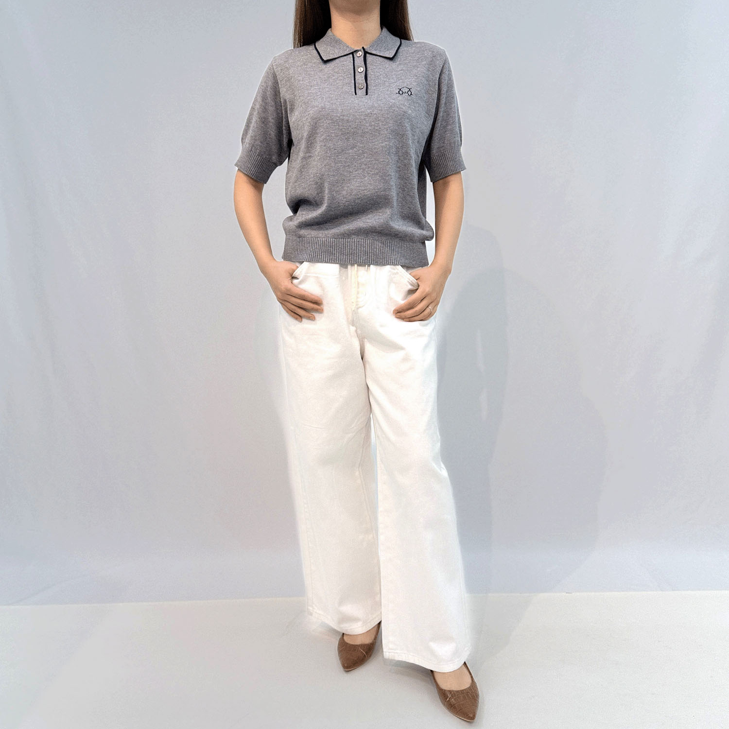 T’BIS STUDIO イヌワンポイント半袖サマーニットポロシャツ - 画像4