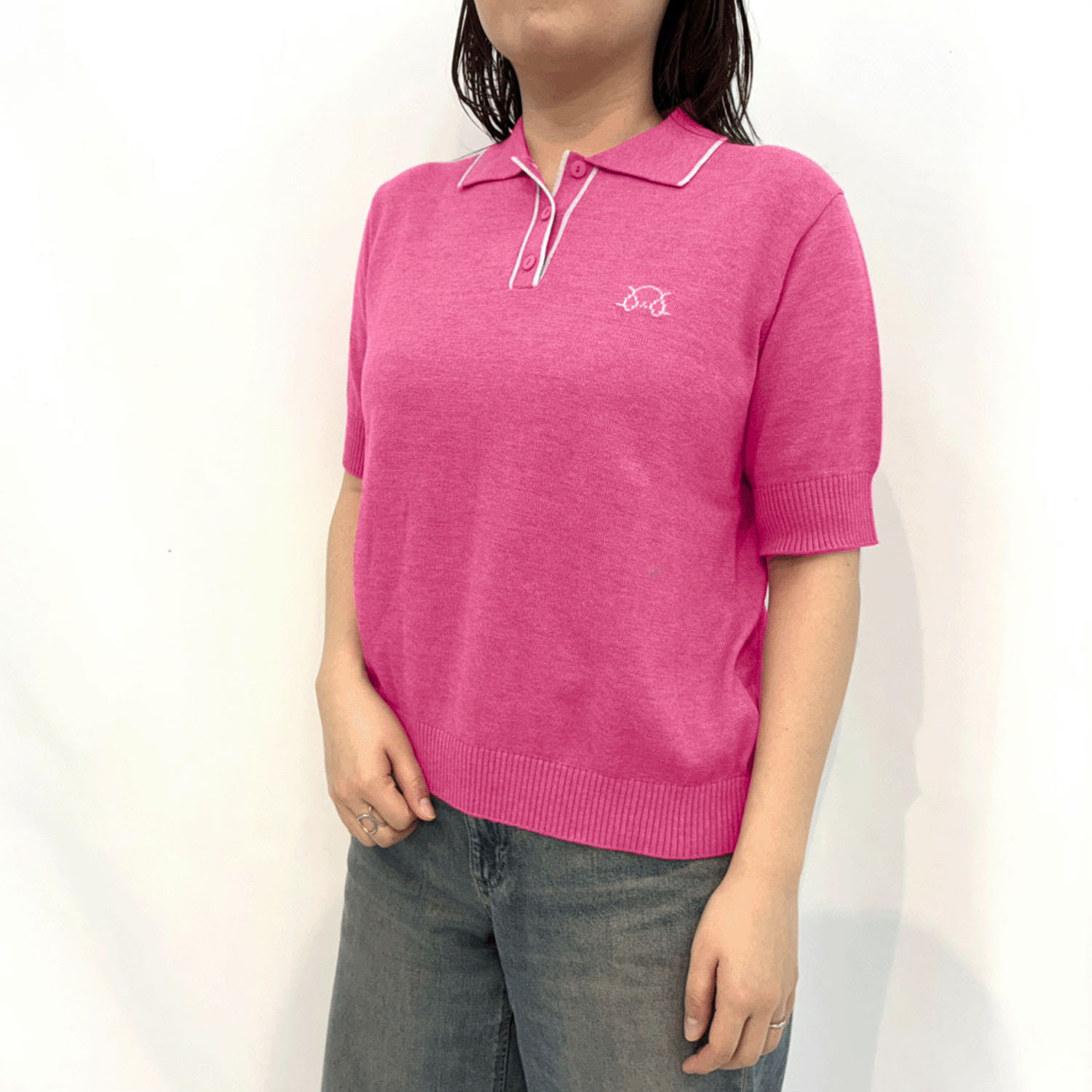 T’BIS STUDIO イヌワンポイント半袖サマーニットポロシャツ