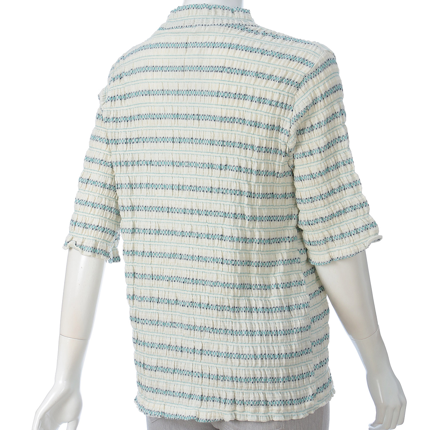 T’BIS STUDIO シャーリングジャカード小花柄ハイネック5分袖Tシャツ - 画像15