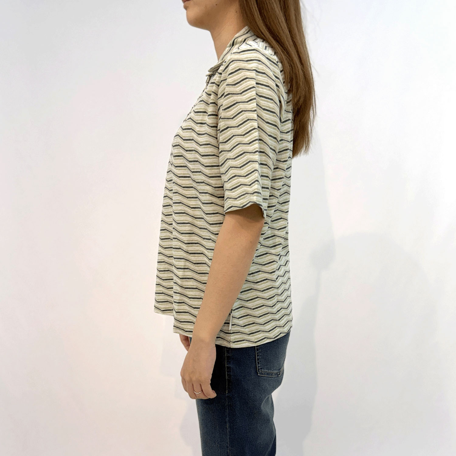 T’BIS STUDIO ギザギザ波々タックボーダー5分袖ポロシャツ - 画像14