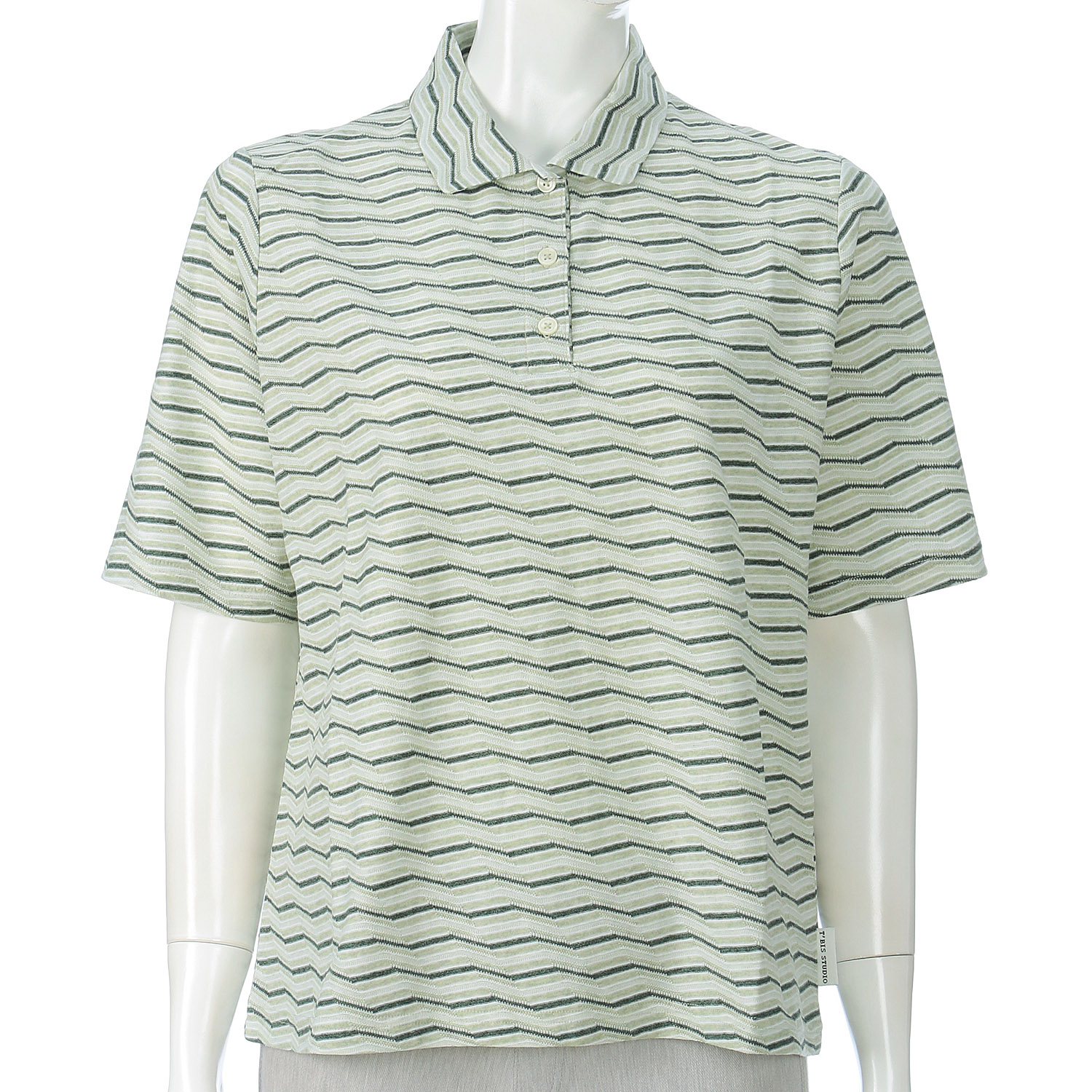 T’BIS STUDIO ギザギザ波々タックボーダー5分袖ポロシャツ - 画像21