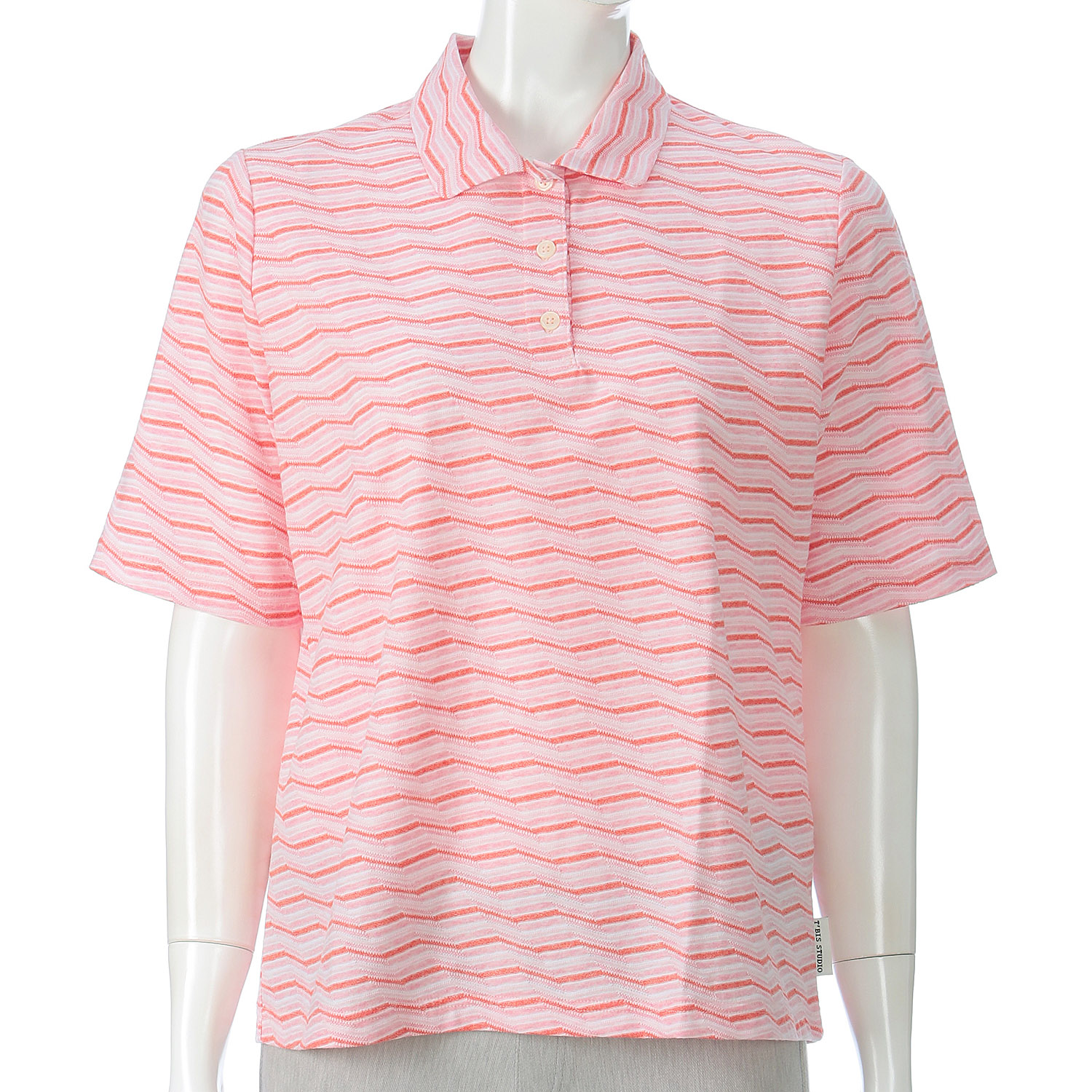 T’BIS STUDIO ギザギザ波々タックボーダー5分袖ポロシャツ - 画像4