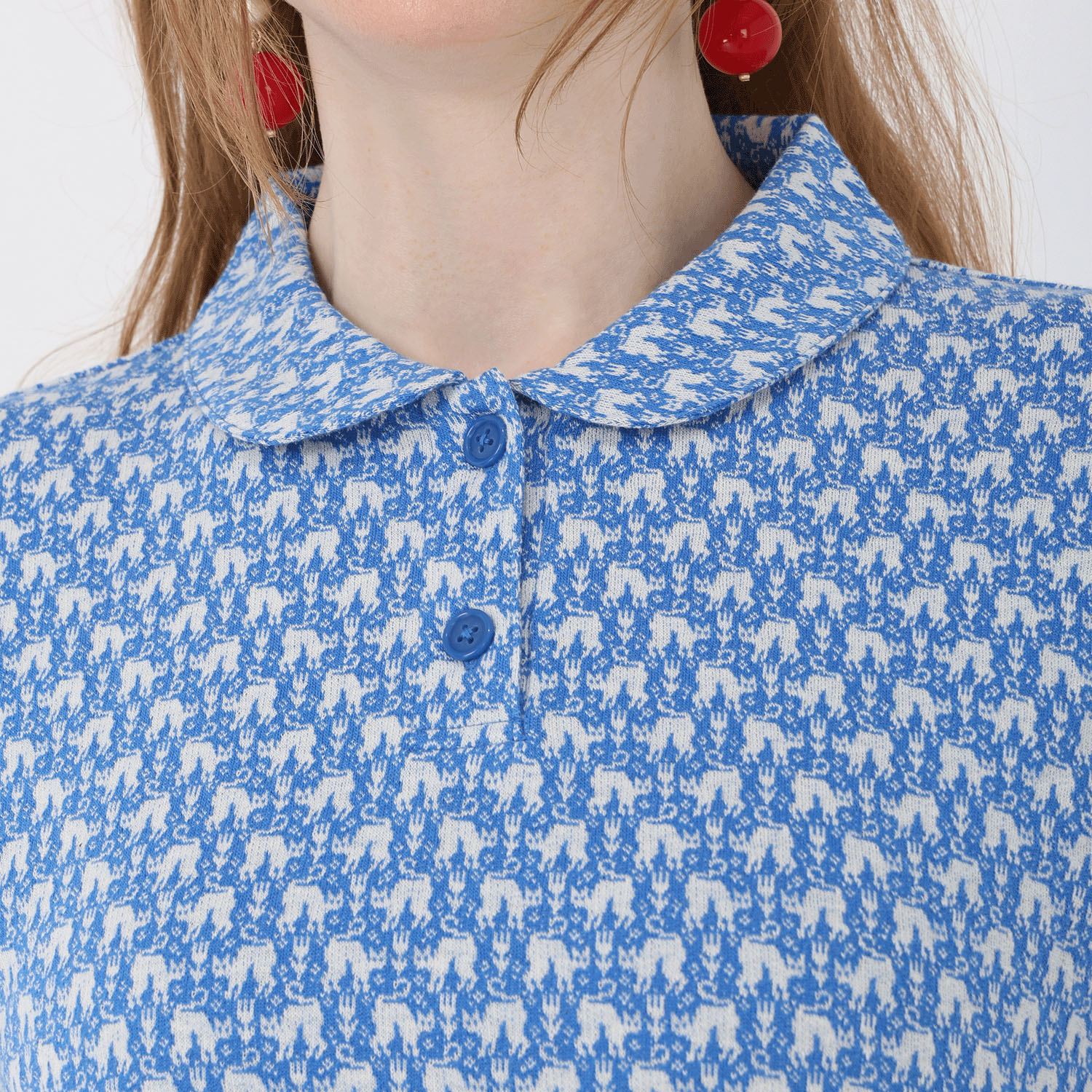 T’BIS STUDIO ネコ柄シングルジャカード丸襟7分袖ポロシャツ - 画像13