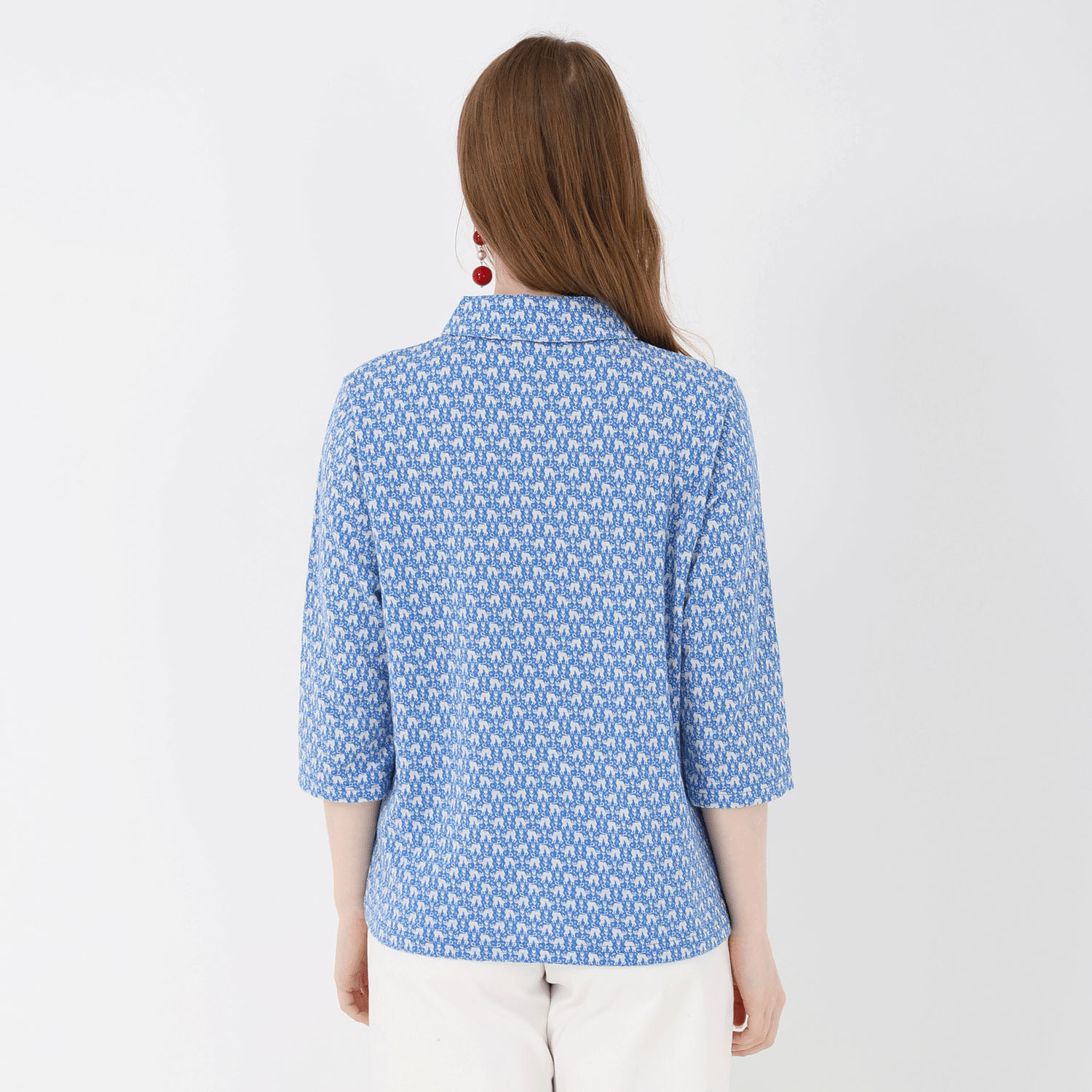 T’BIS STUDIO ネコ柄シングルジャカード丸襟7分袖ポロシャツ - 画像16