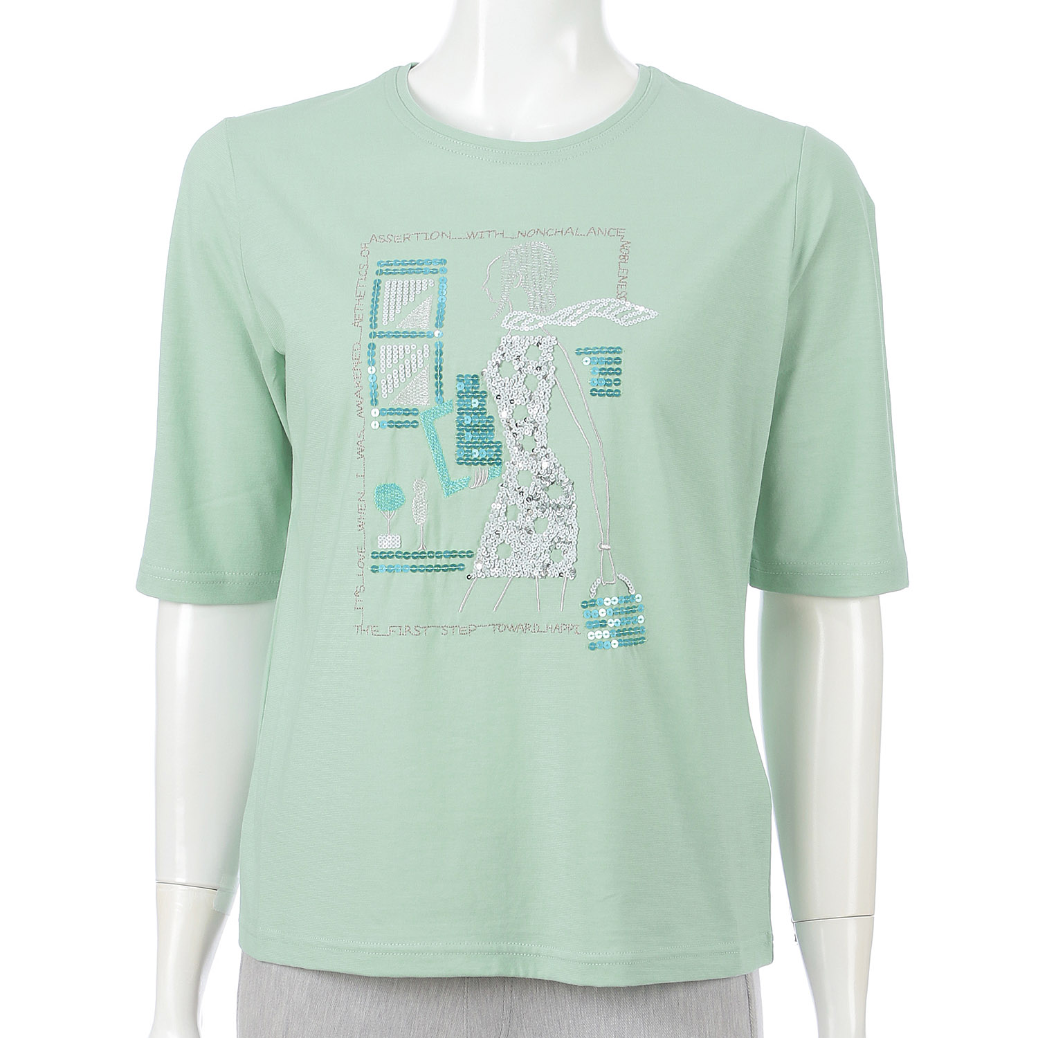 丸首5分袖刺繍T女性柄 - 画像5