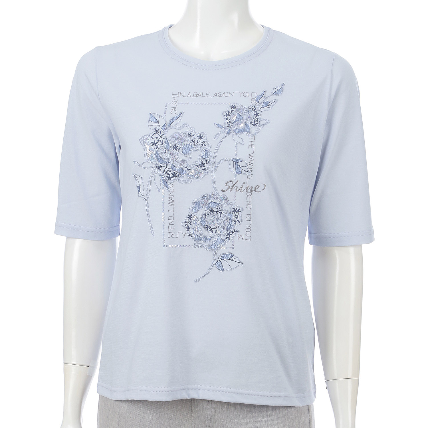 丸首5分袖刺繍T四角花柄 - 画像4