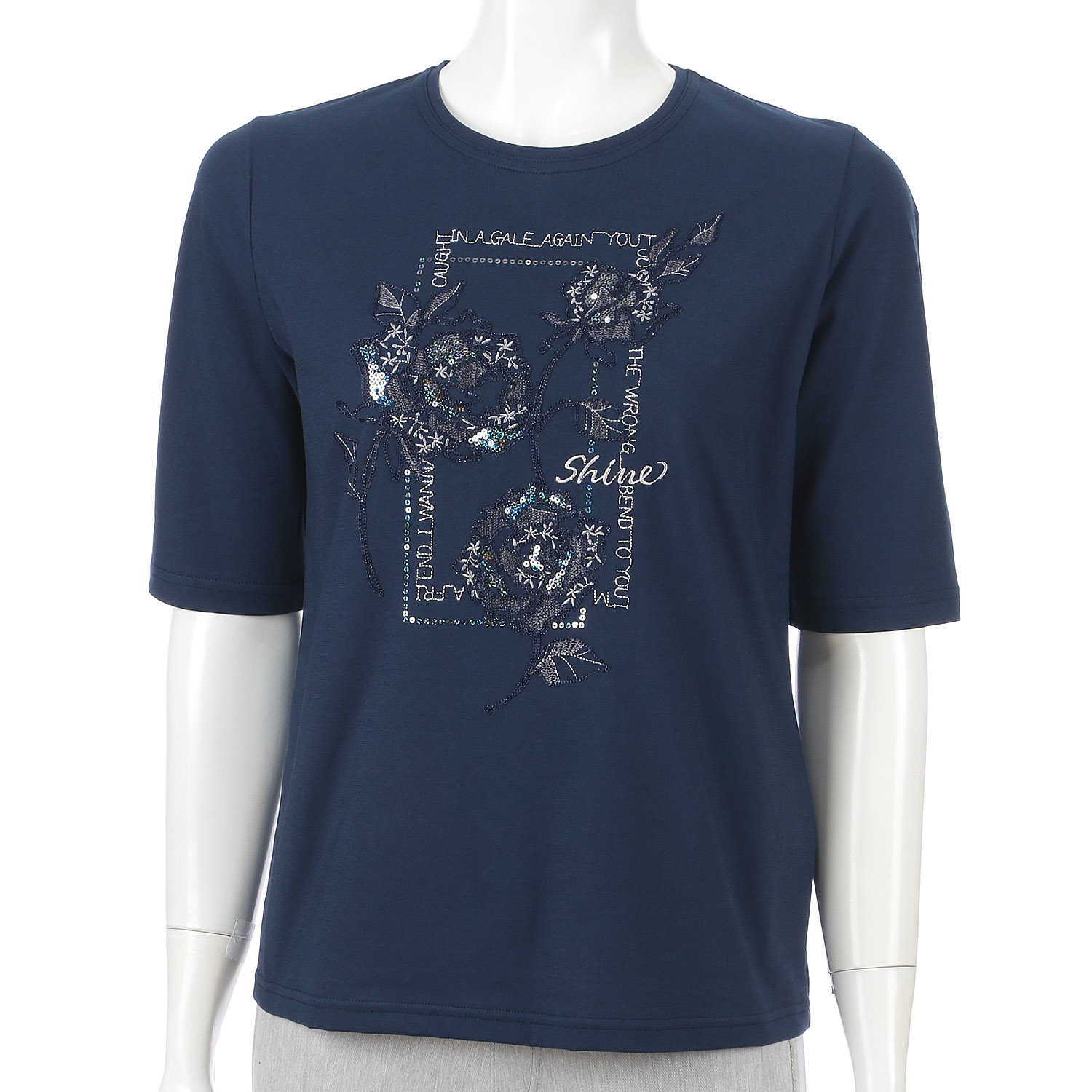 丸首5分袖刺繍T四角花柄 - 画像7