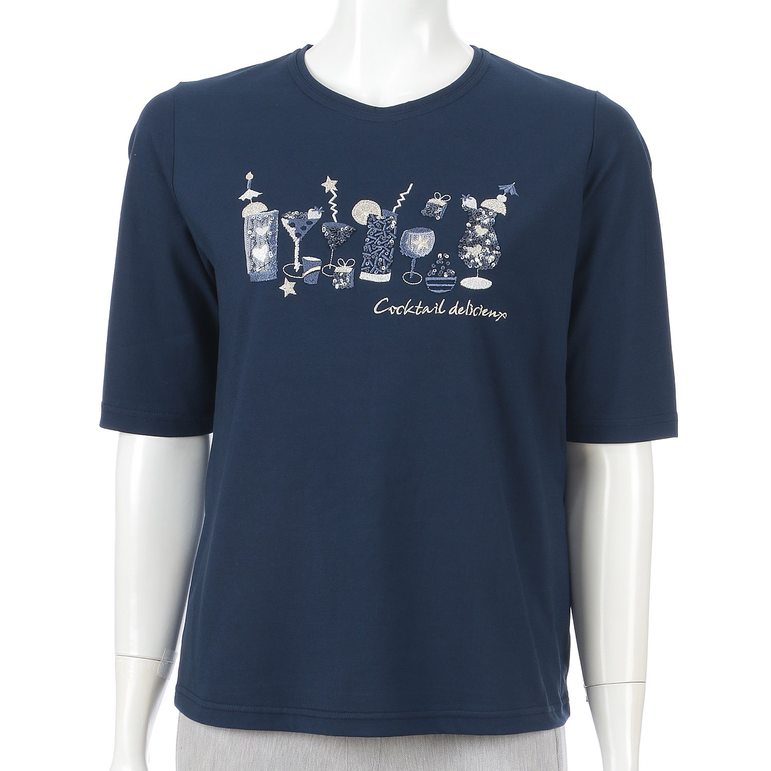 丸首5分袖刺繍T グラス柄 - 画像7