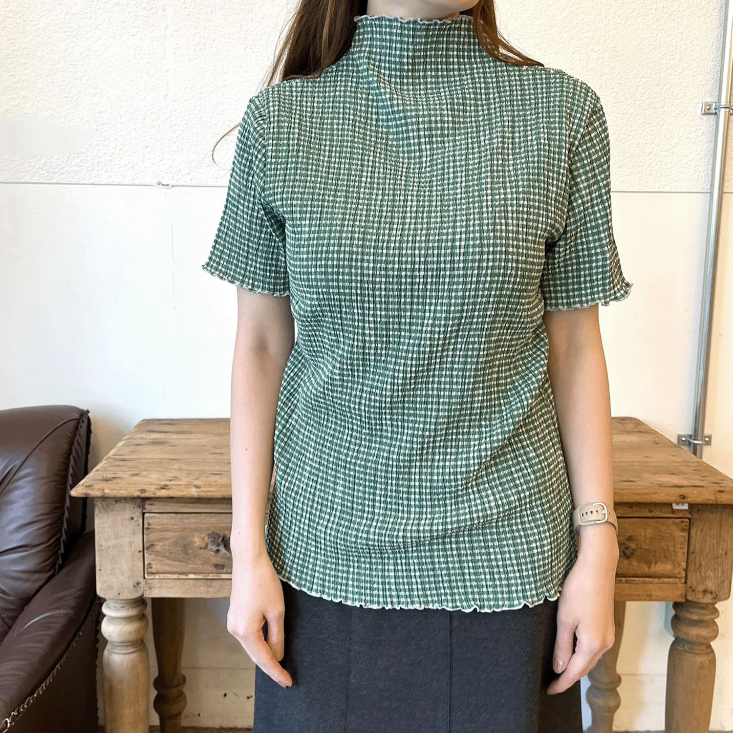 ギンガム楊柳ボトルネックカットソー - 画像7