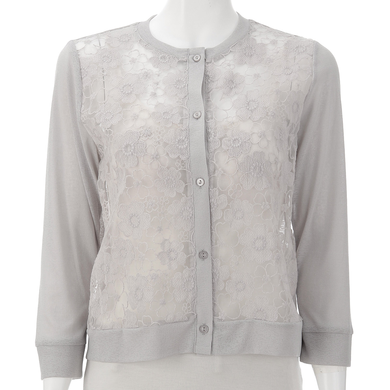 梨地×オーガンジー刺繍カーディガン - 画像2