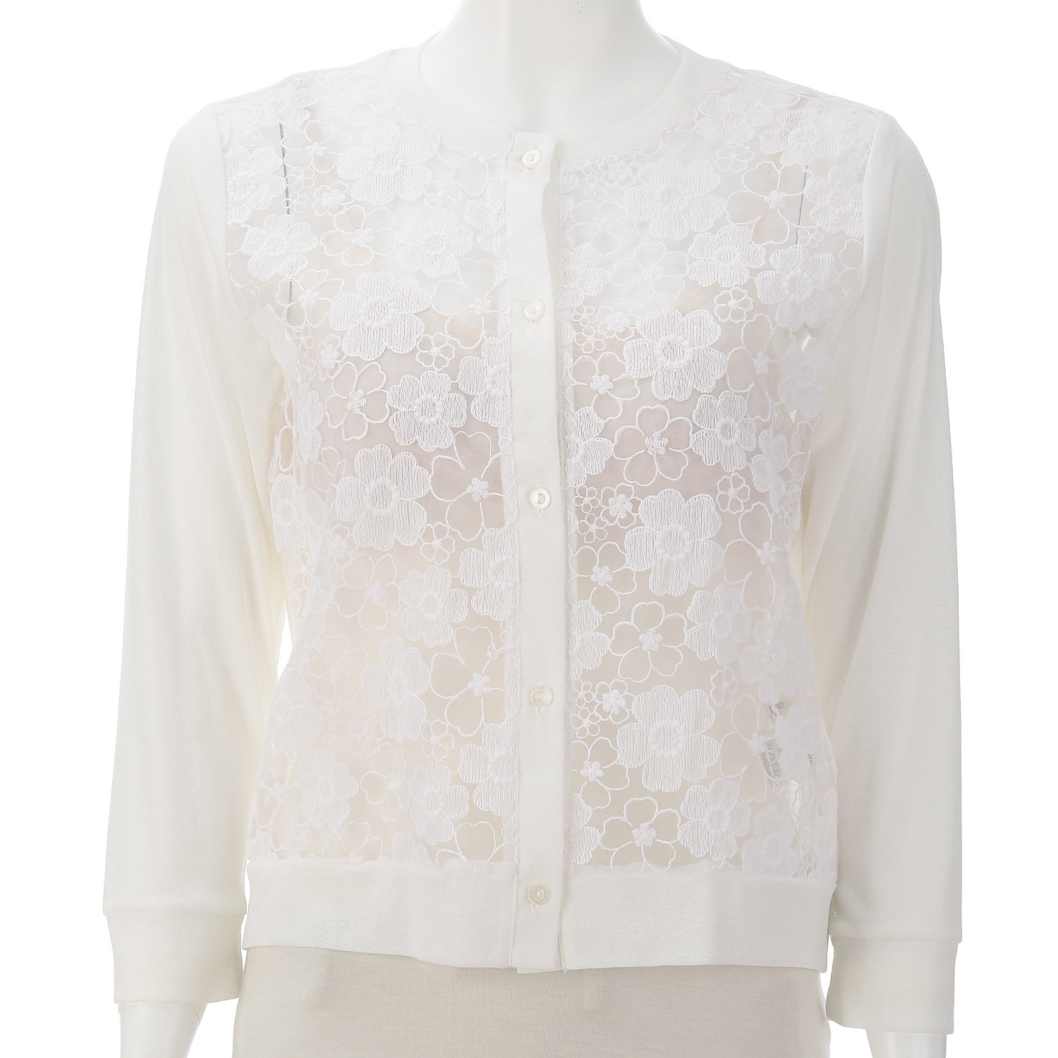 梨地×オーガンジー刺繍カーディガン - 画像3