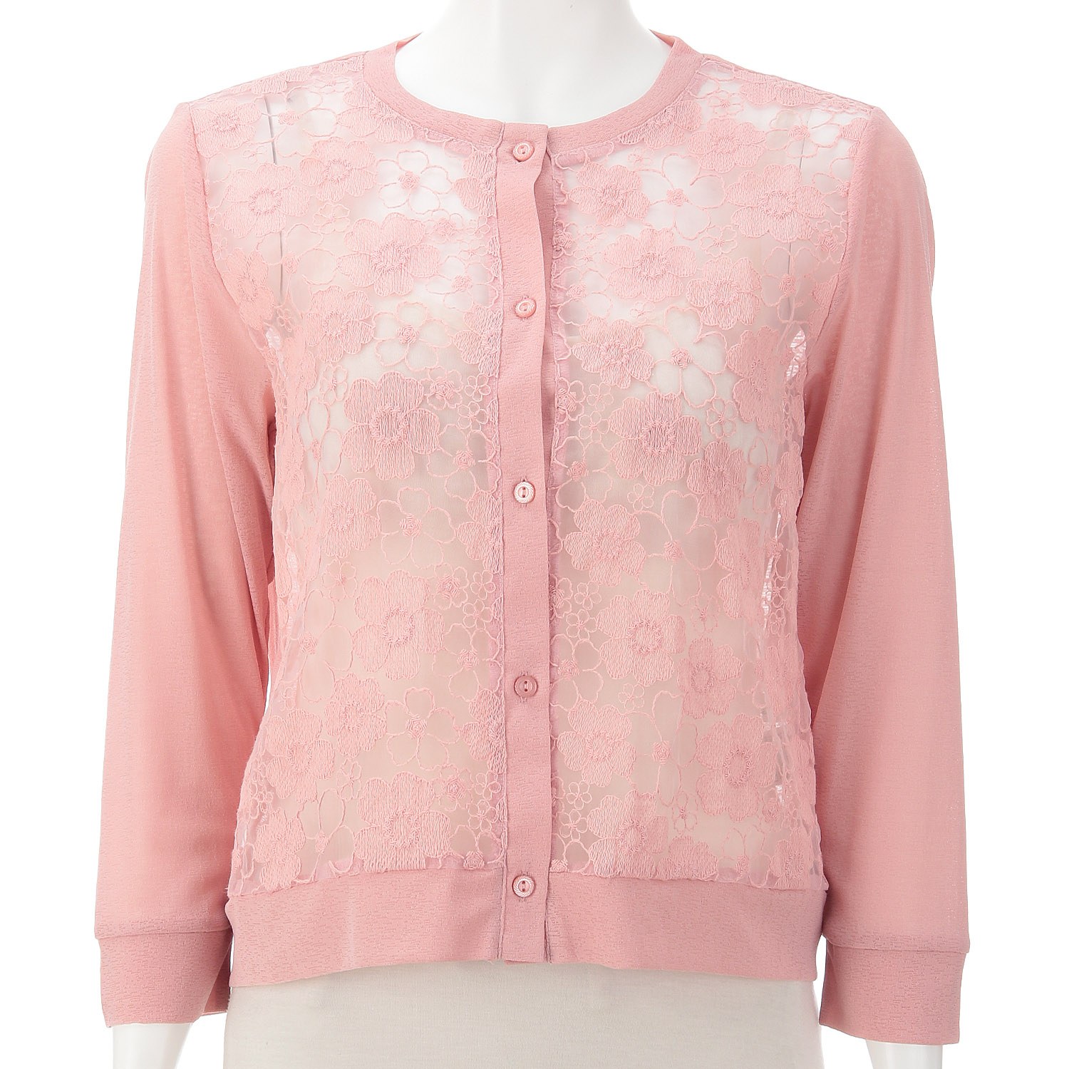 梨地×オーガンジー刺繍カーディガン - 画像4