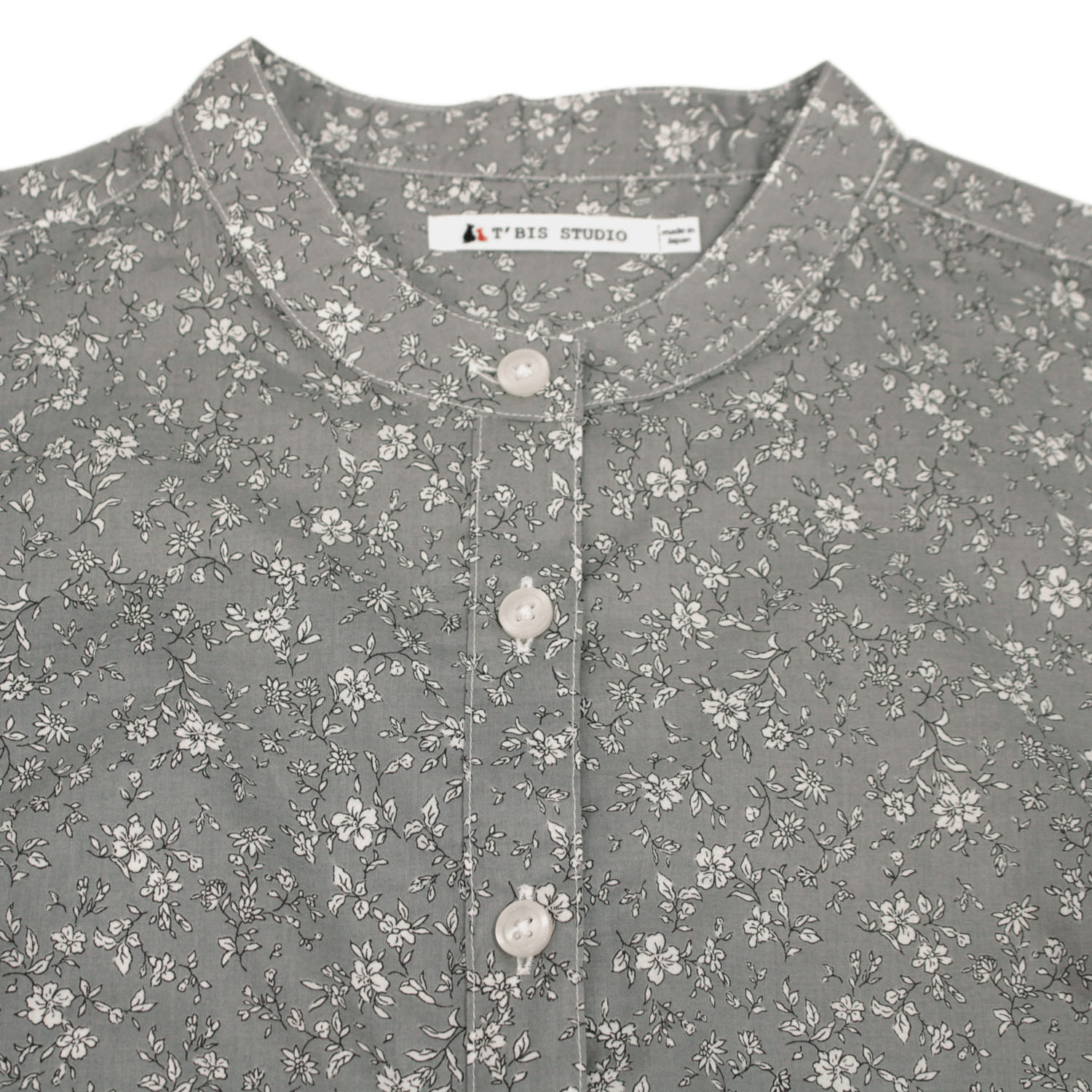 T’BIS STUDIO 小花柄プリントスタンドネック長袖シャツ - 画像3