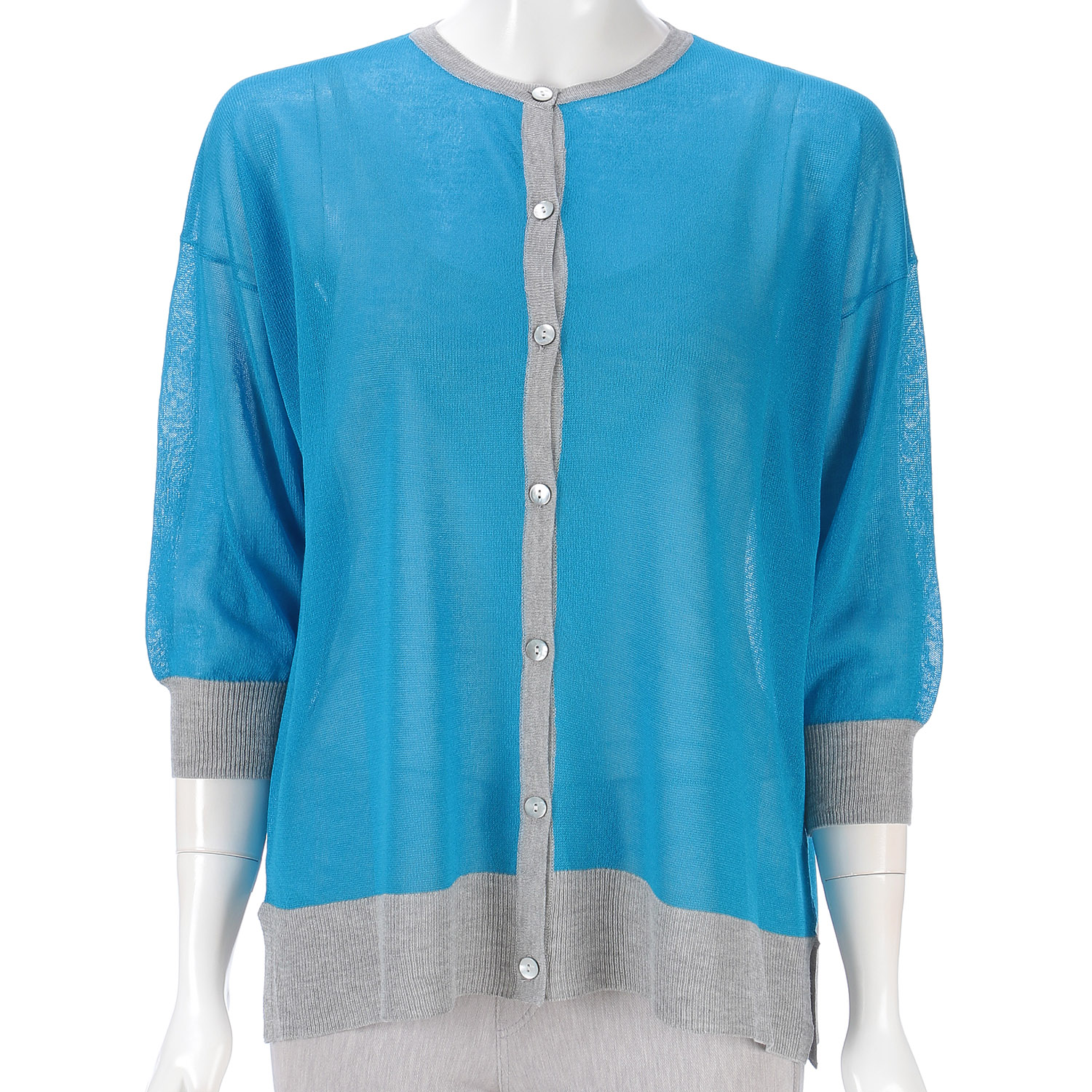 配色前開きニットカーディガン - 画像5