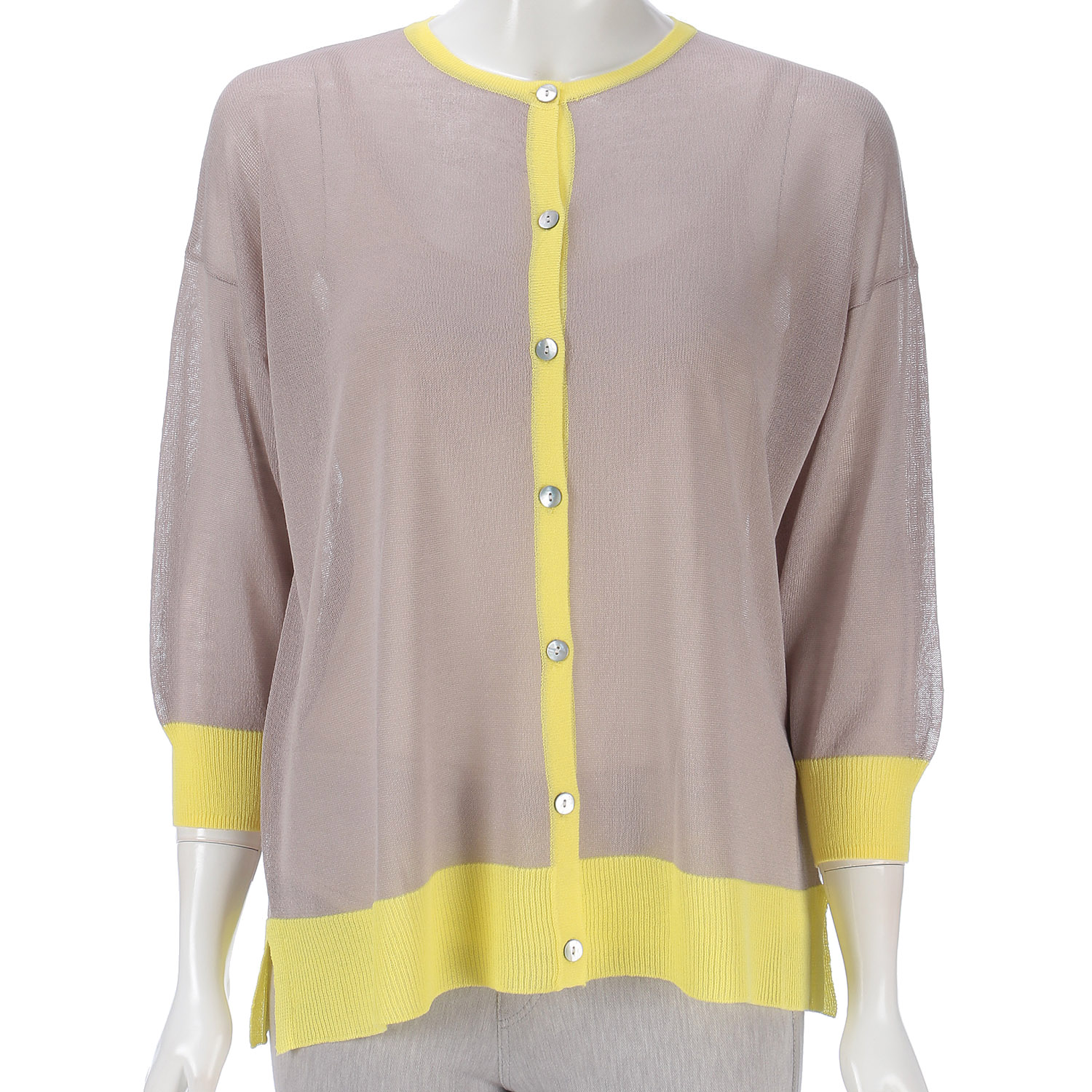 配色前開きニットカーディガン - 画像1