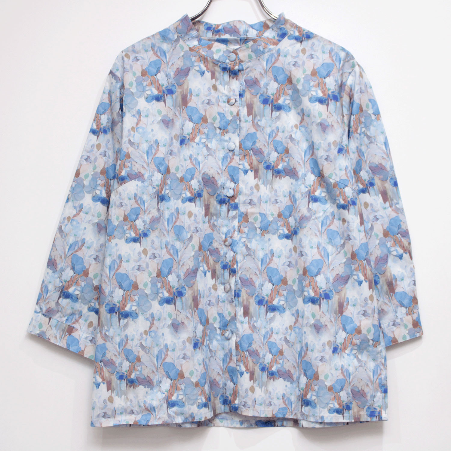 T’BIS STUDIO 7分袖水彩花柄スタンドネックシャツ - 画像17