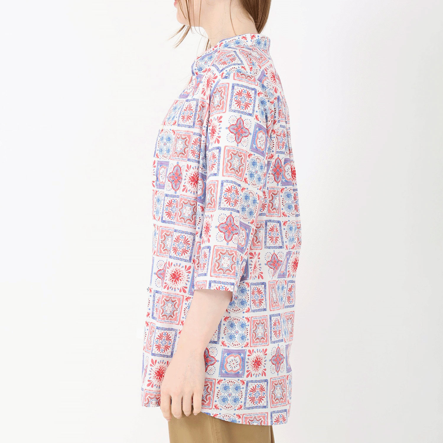 T’BIS STUDIO お花タイル柄七分袖チュニック丈シャツ - 画像13