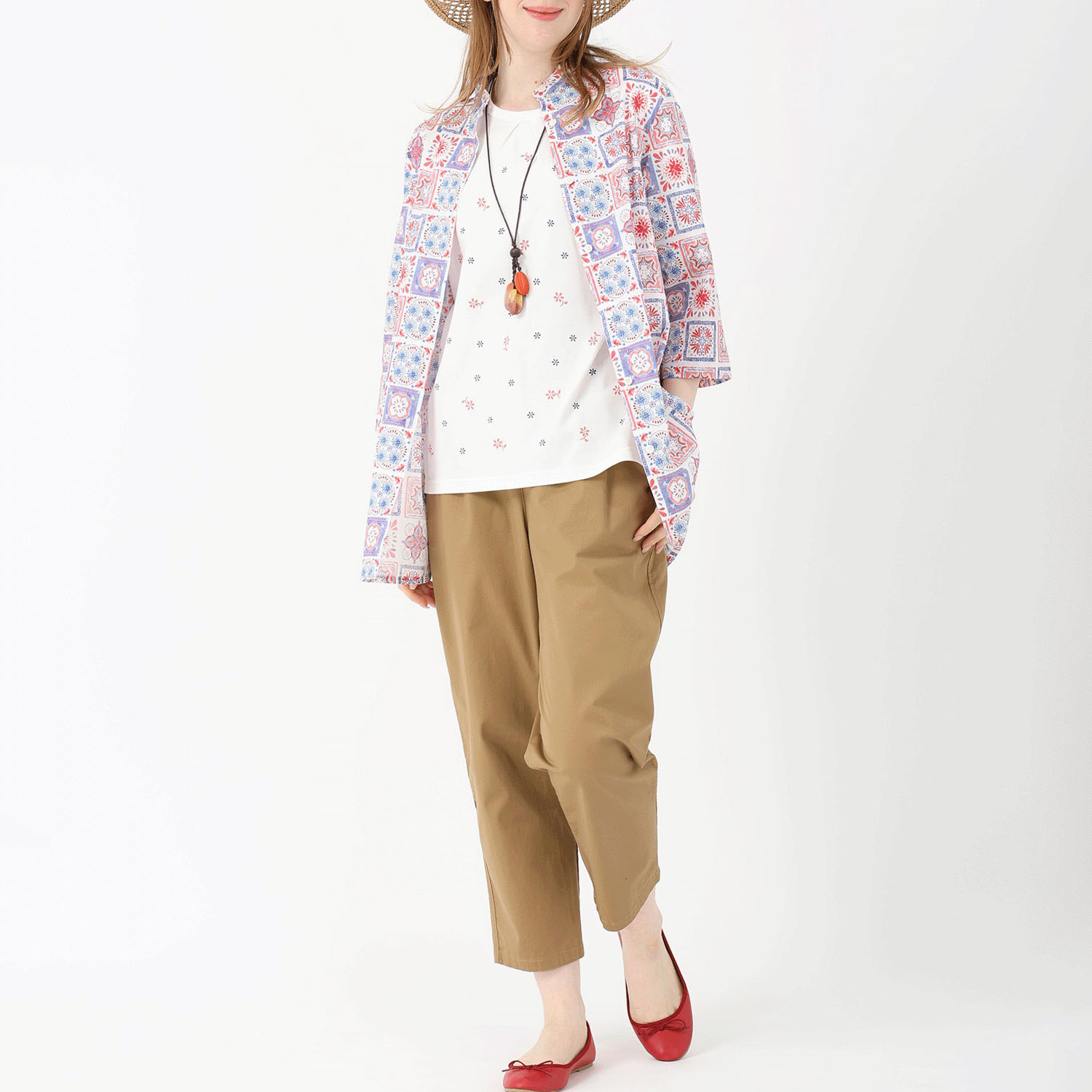 T’BIS STUDIO お花タイル柄七分袖チュニック丈シャツ - 画像15