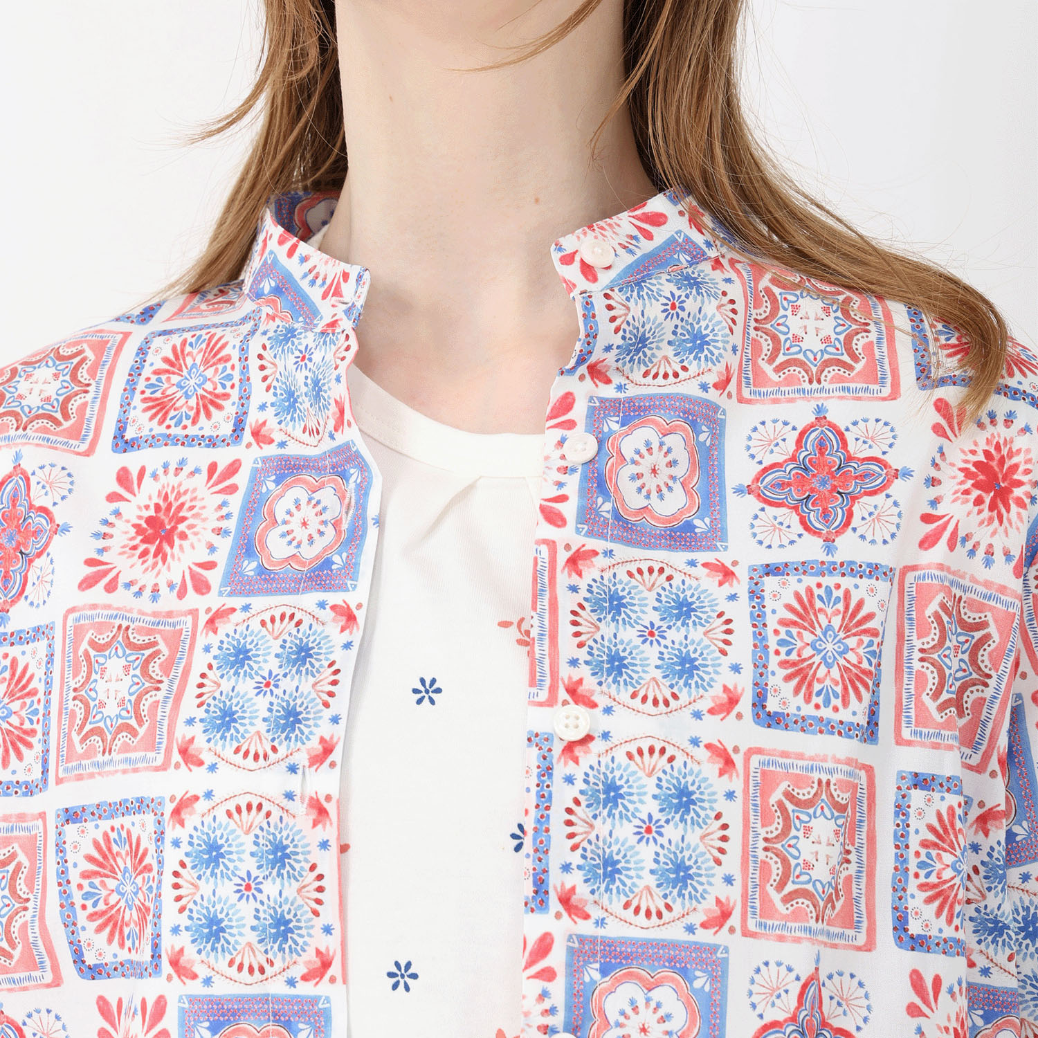 T’BIS STUDIO お花タイル柄七分袖チュニック丈シャツ - 画像10