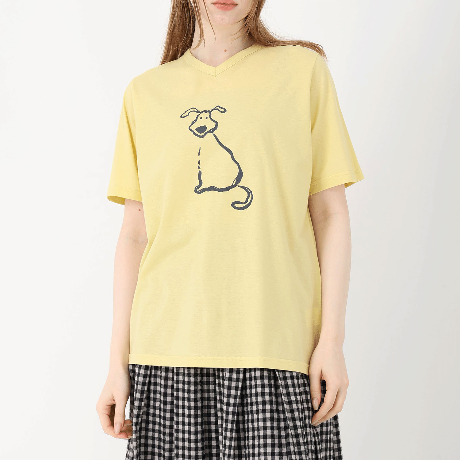 T’BIS STUDIO 冷感ワンちゃんセンタープリントVネック半袖カットソー - 画像4