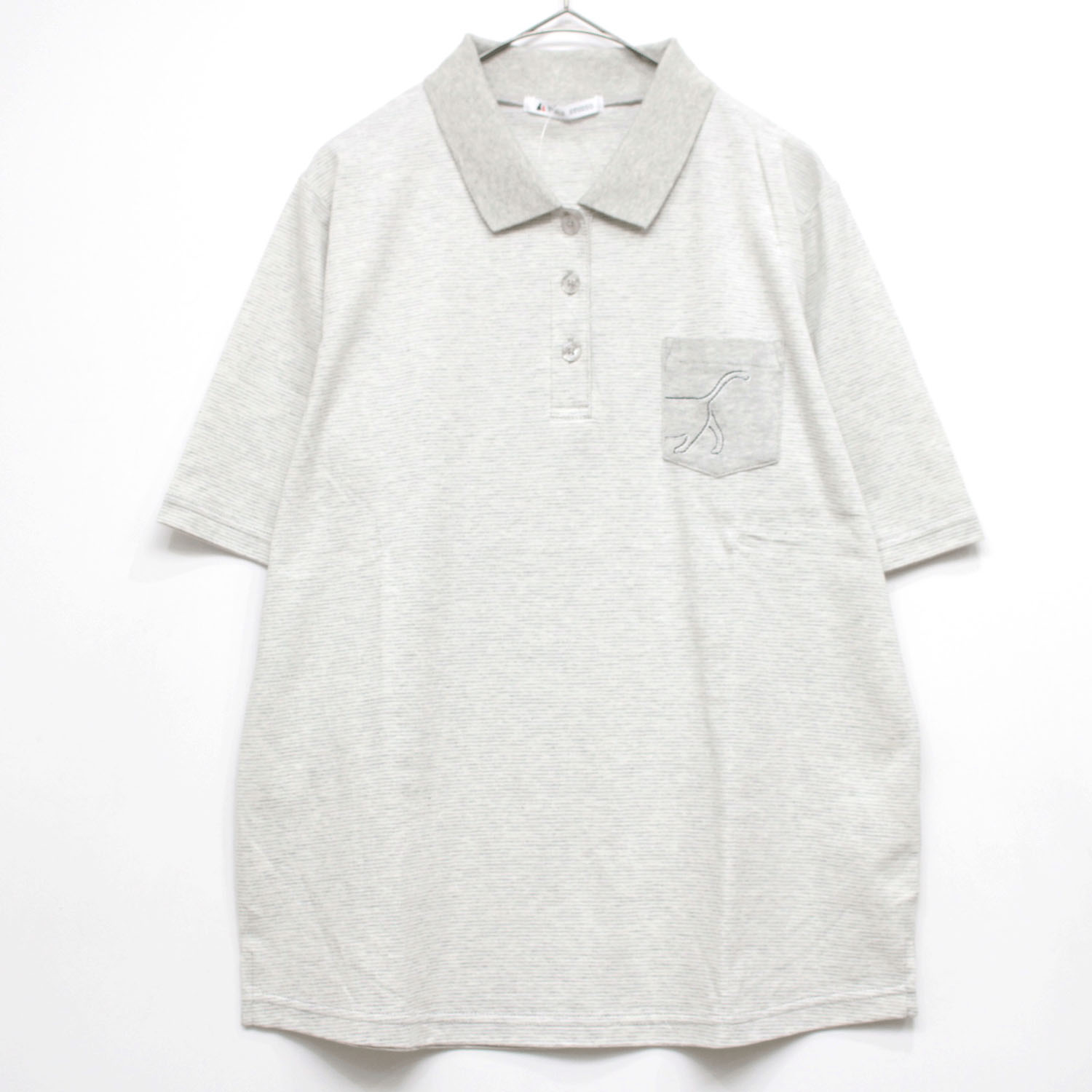 T’BIS STUDIO 冷感ネコポケット付き天竺ボーダー半袖ポロシャツ - 画像1
