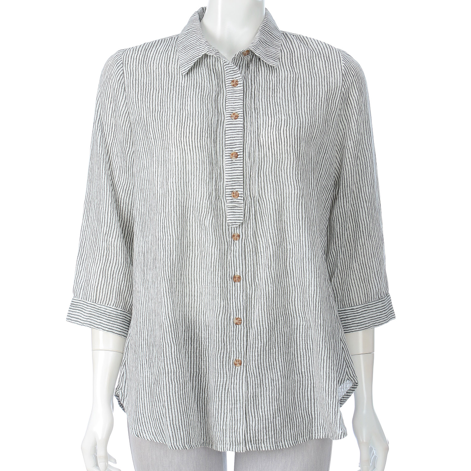 ストライプ柄襟付きシャツ - 画像1