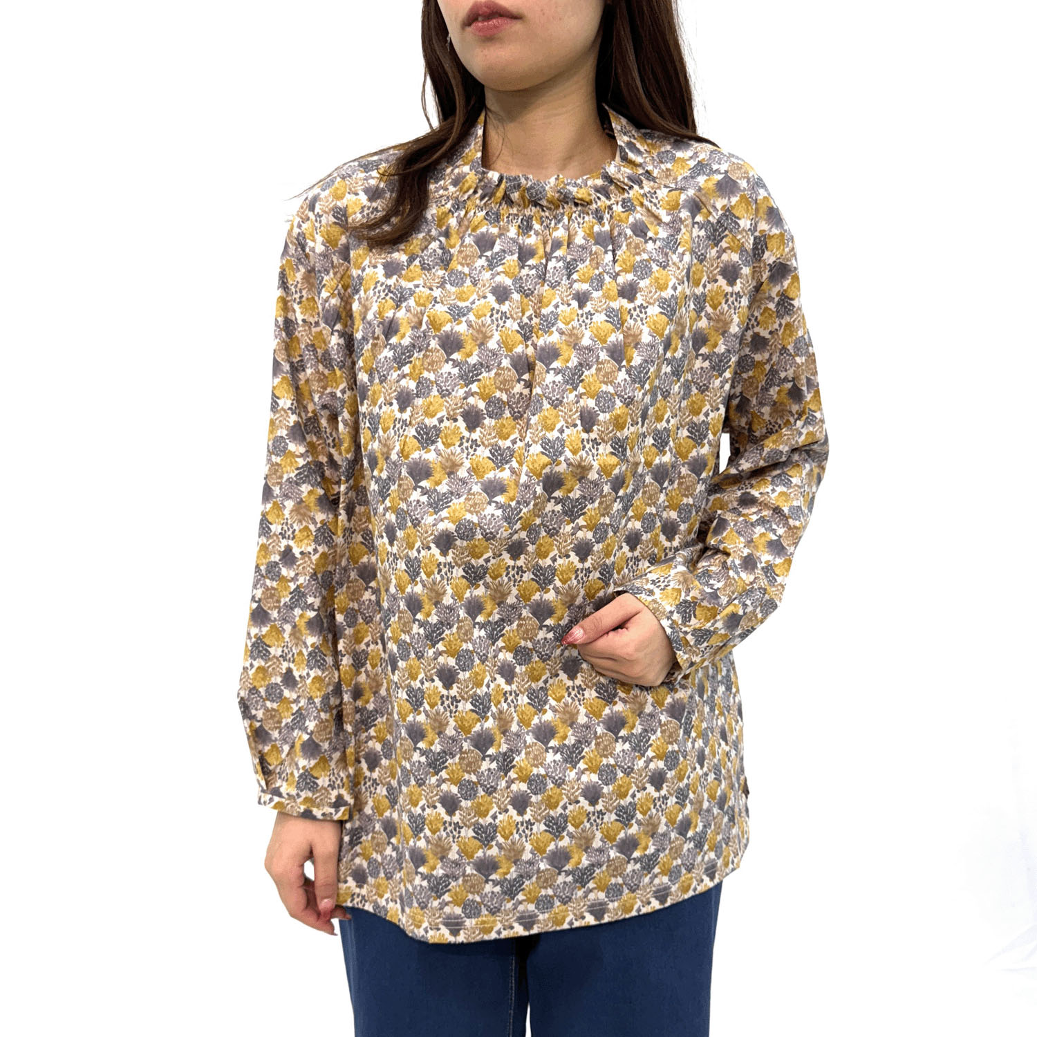 襟ギャザー袖タックチュニック - 画像1