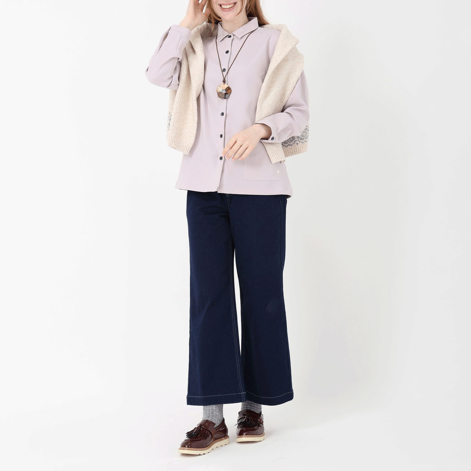 T’BIS STUDIO 長袖ウールライクテリア刺繍ポケット付きシャツ - 画像8