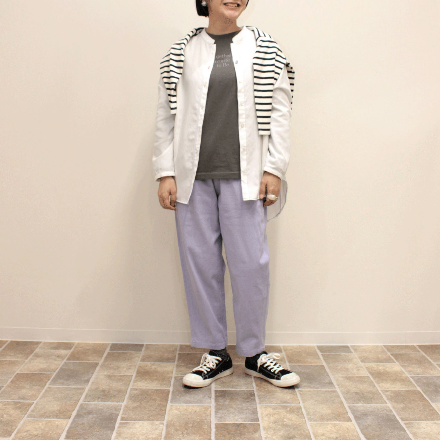 notorico アクセントステッチベーシックスタンドカラーロングシャツ - 画像4