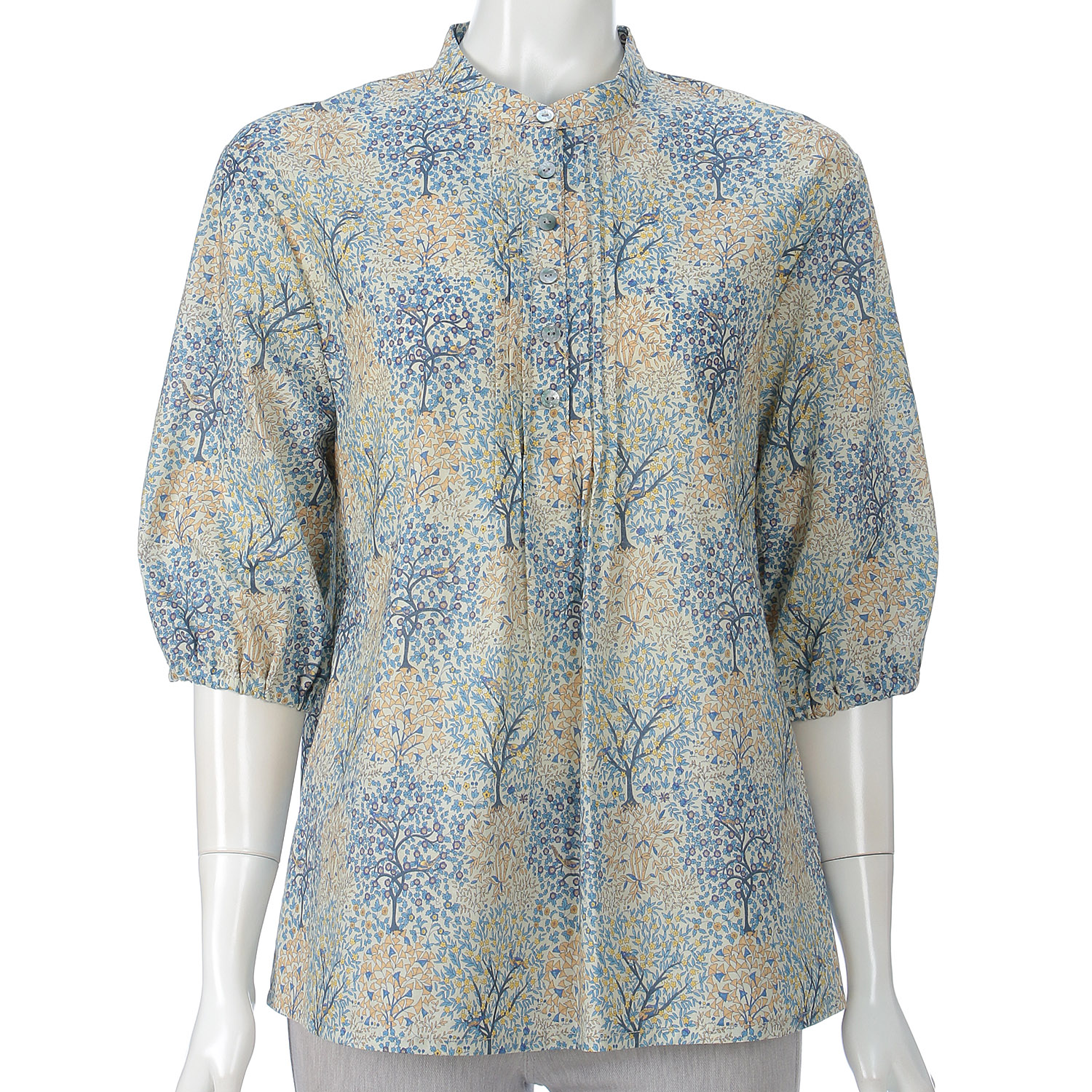 リバティプリントツリー＆バードマオカラーピンタックチュニック - 画像5