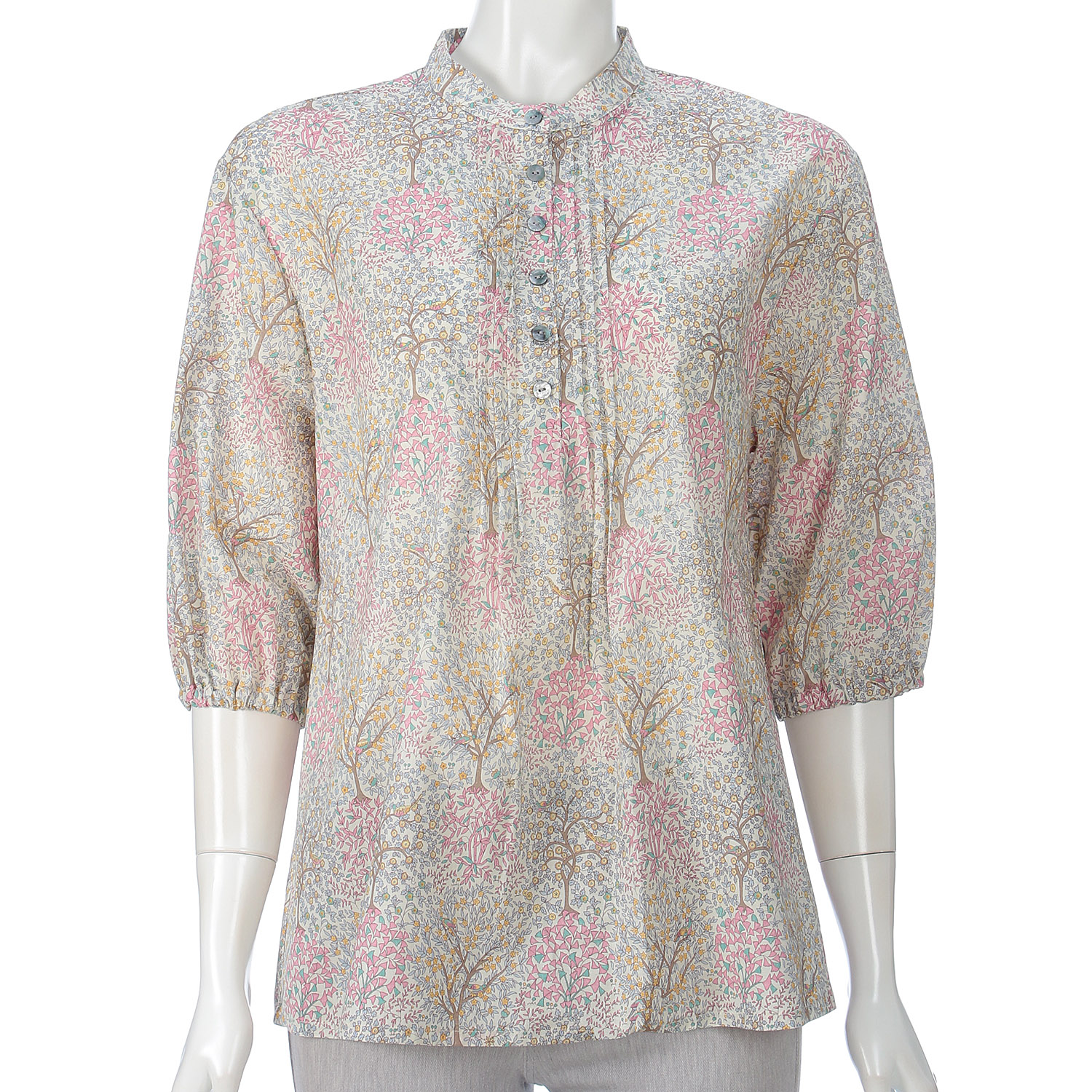 リバティプリントツリー＆バードマオカラーピンタックチュニック - 画像1