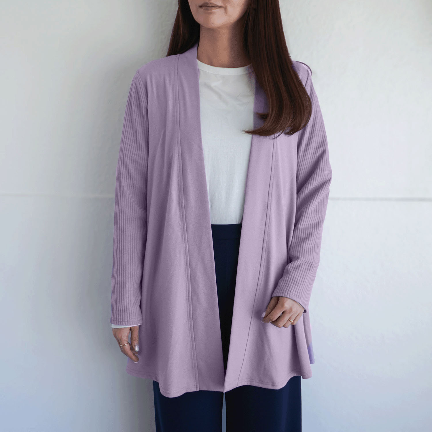 無地×リブ使いカーディガン