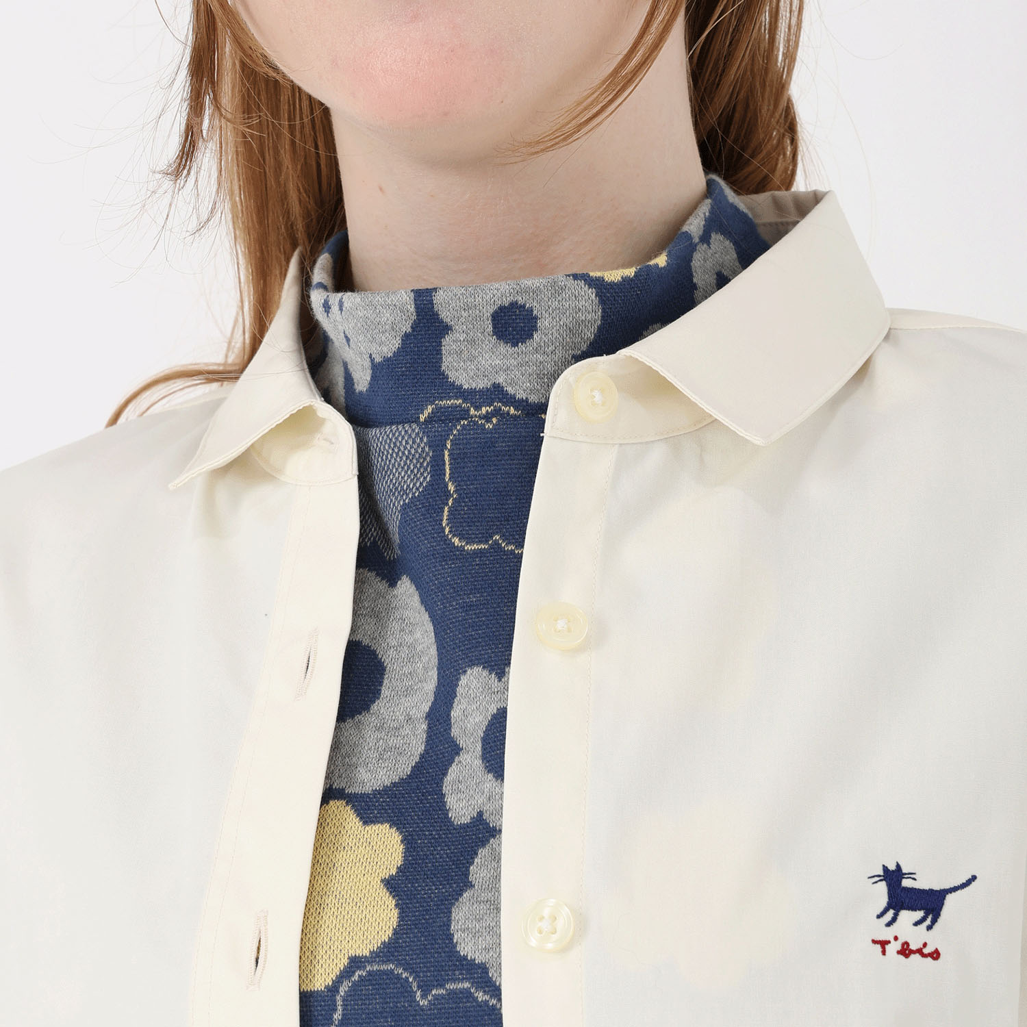 T’BIS STUDIO ウェザークロス猫刺繍シャツ - 画像2
