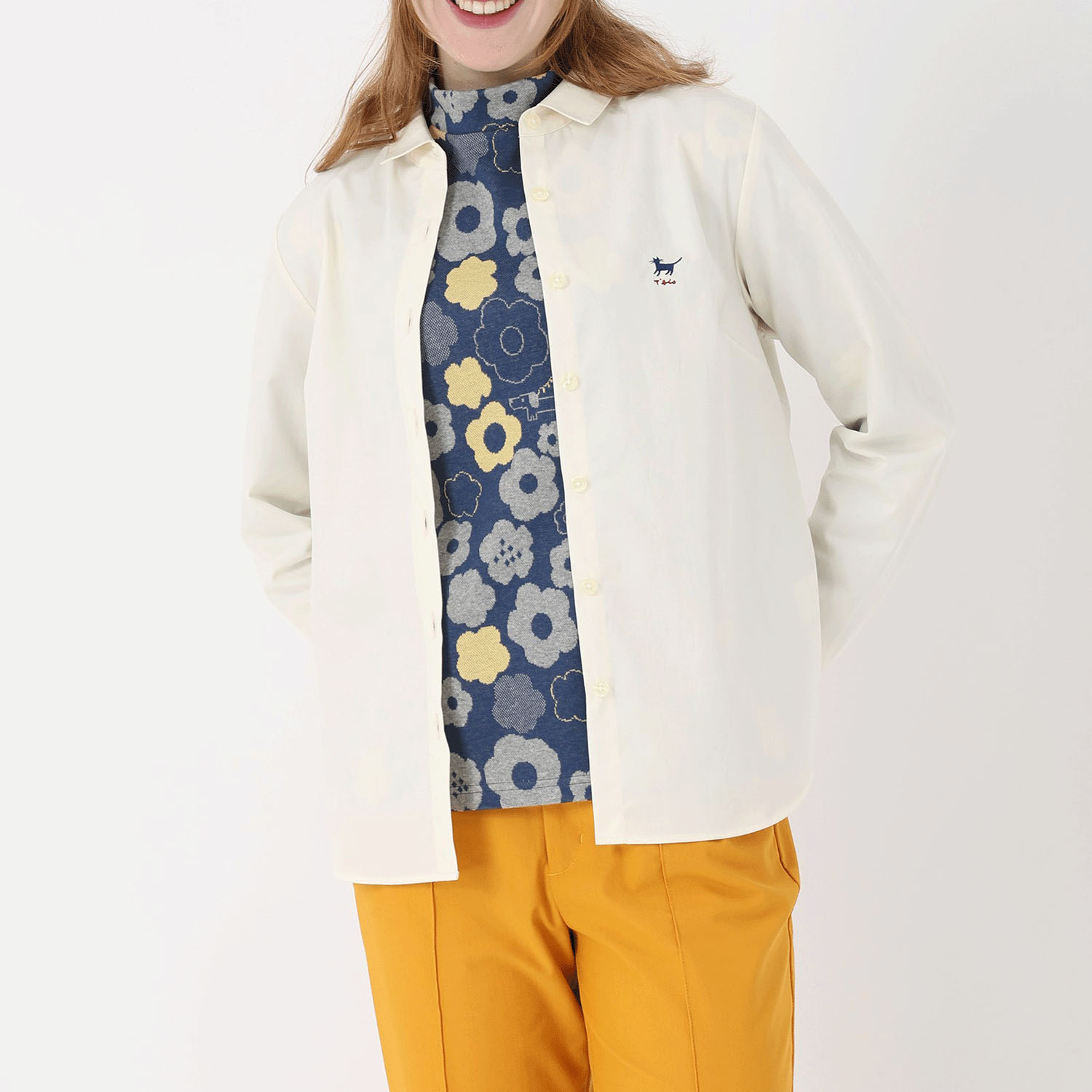 T’BIS STUDIO ウェザークロス猫刺繍シャツ