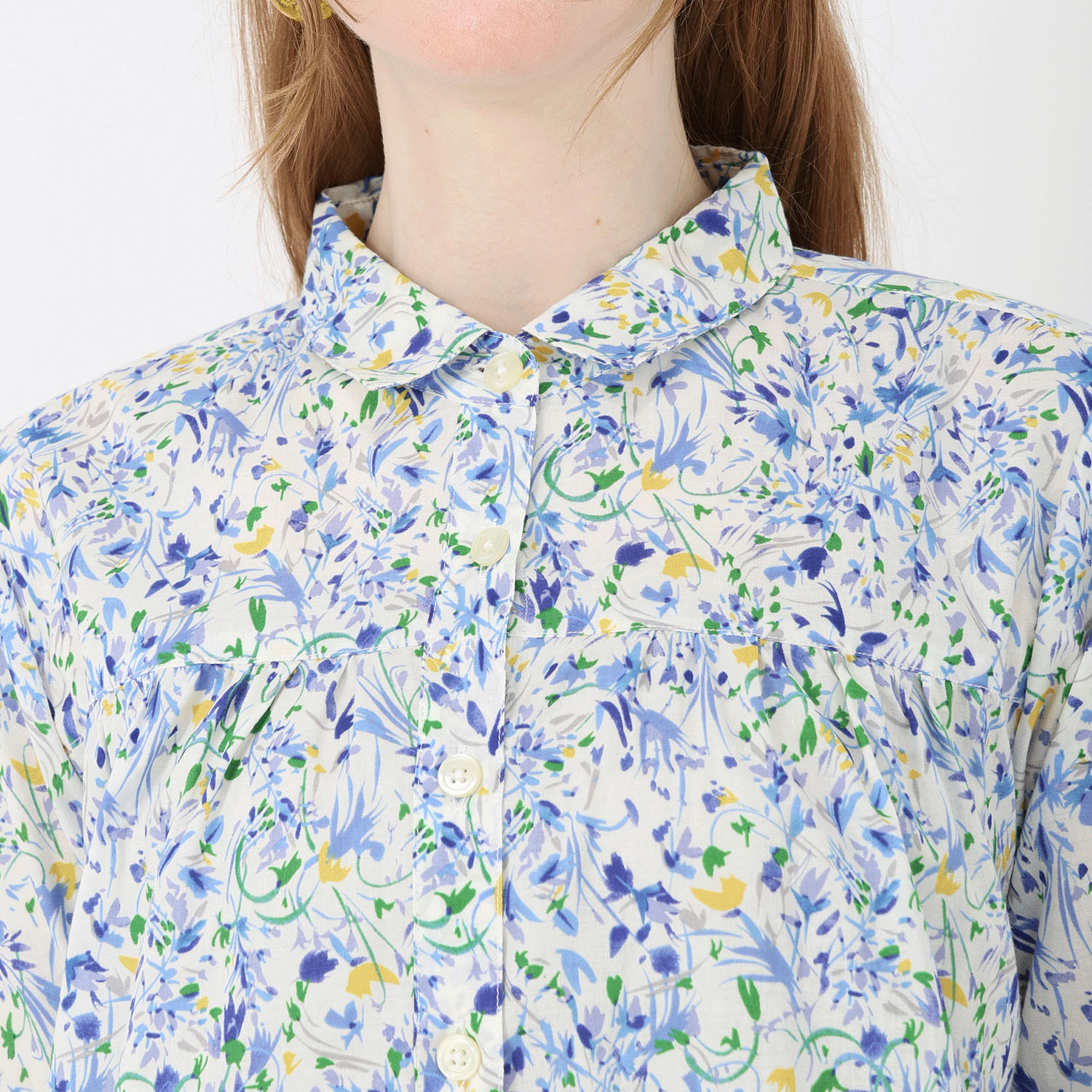 T’BIS STUDIO 水彩花柄プリント胸切替ギャザーシャツ - 画像6