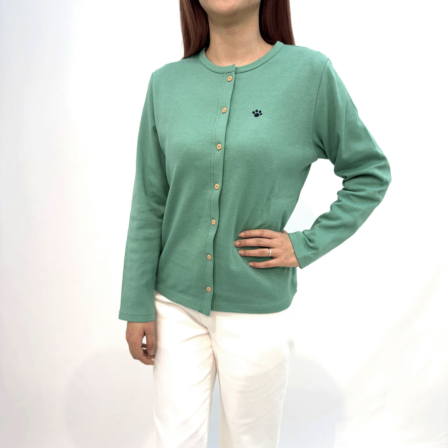 T’BIS STUDIO 長袖ダブルフェイスフットプリント刺繍カーディガン - 画像3