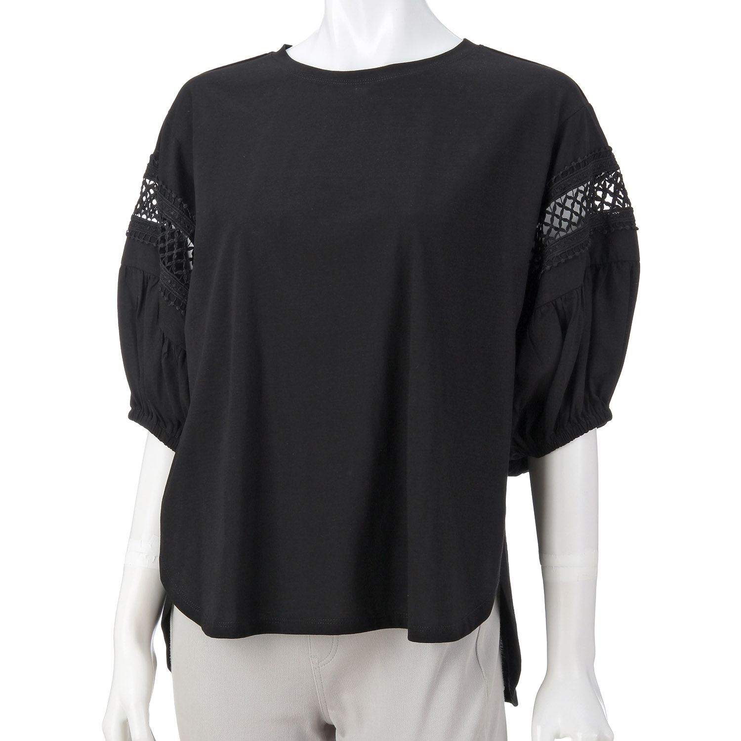 シルケット綿袖レース切替えプルオーバー - 画像3