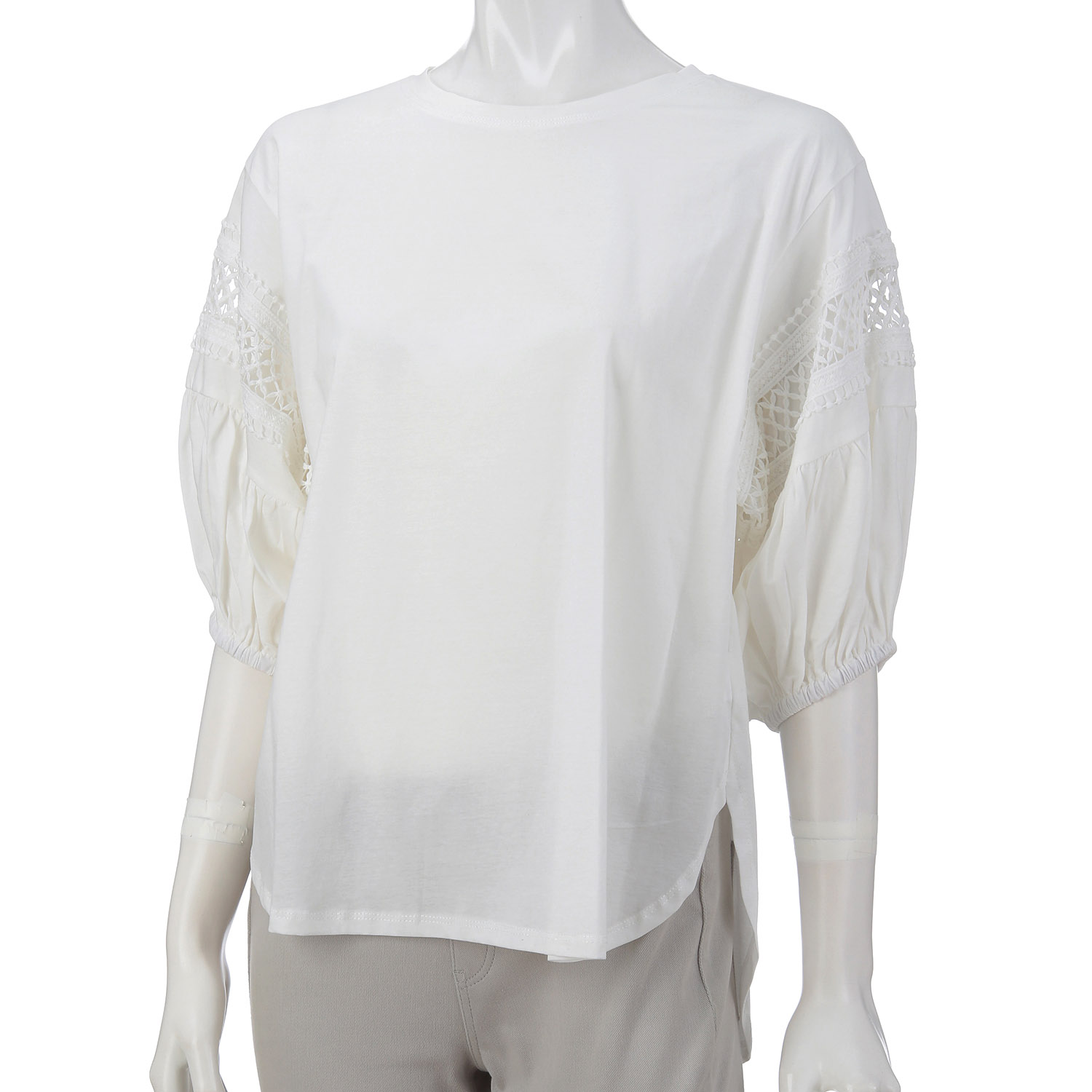 シルケット綿袖レース切替えプルオーバー - 画像4