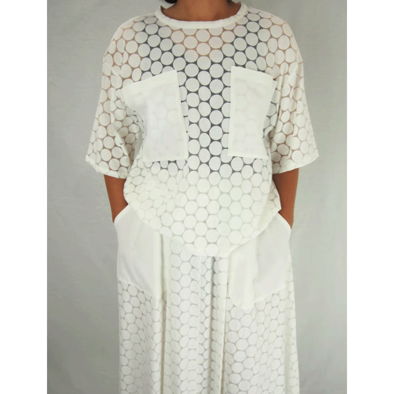 GIPSY BLUE オーガンジードットクロスポケット付ティーブラウス - 画像6