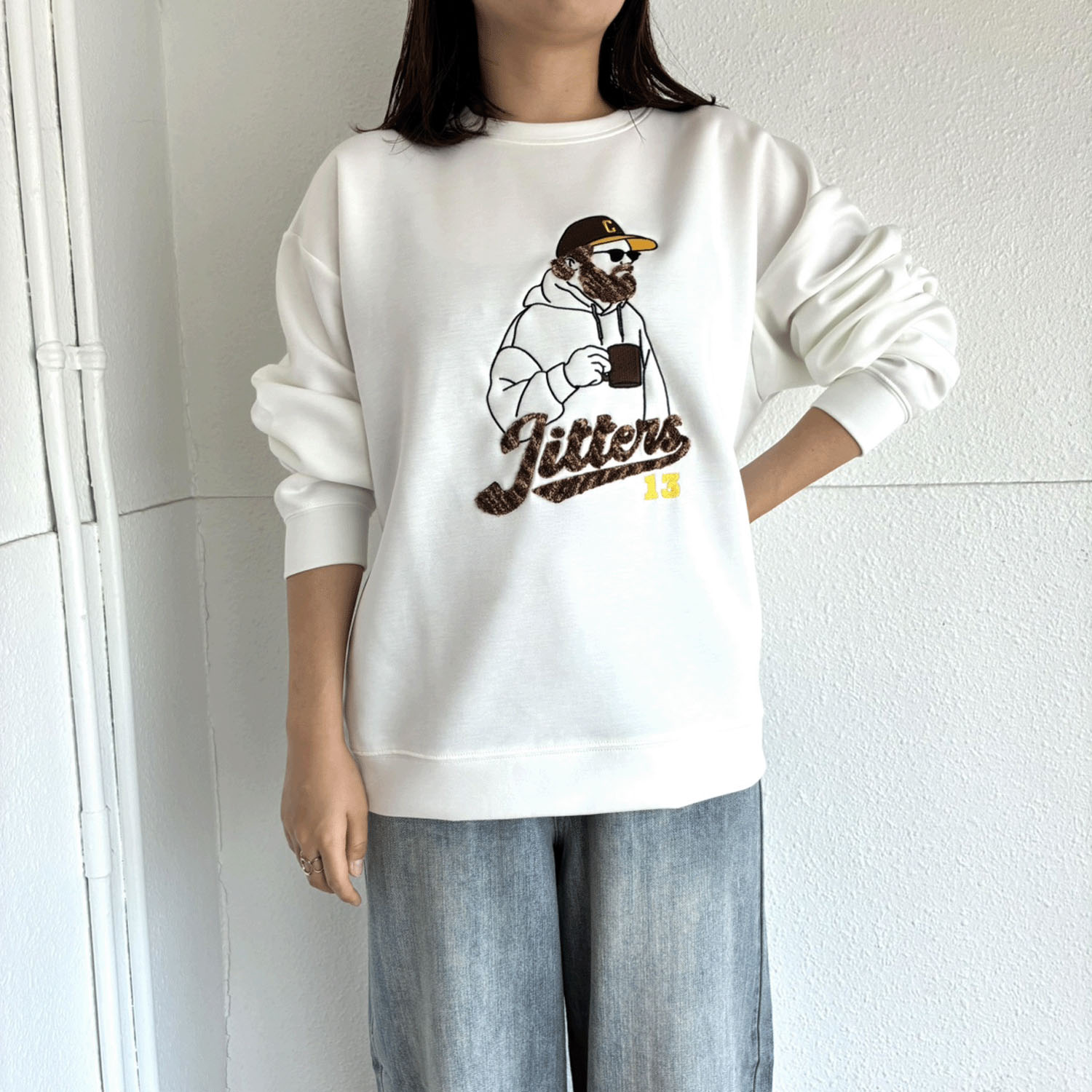 【新ブランド】QUASH ダンボールMIXサガラ刺繍スウェット - 画像4