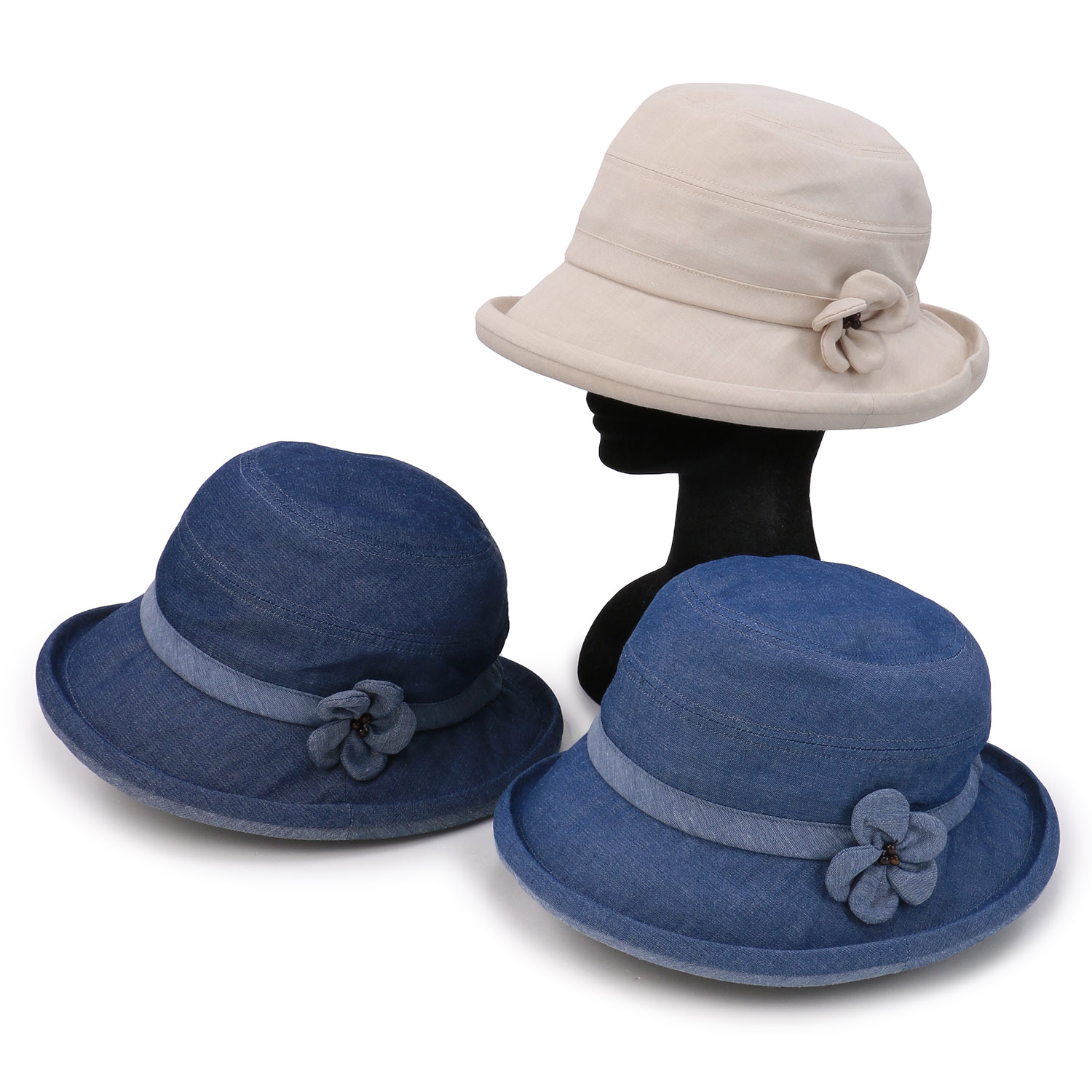 軽量デニム花付きセーラー - 画像1