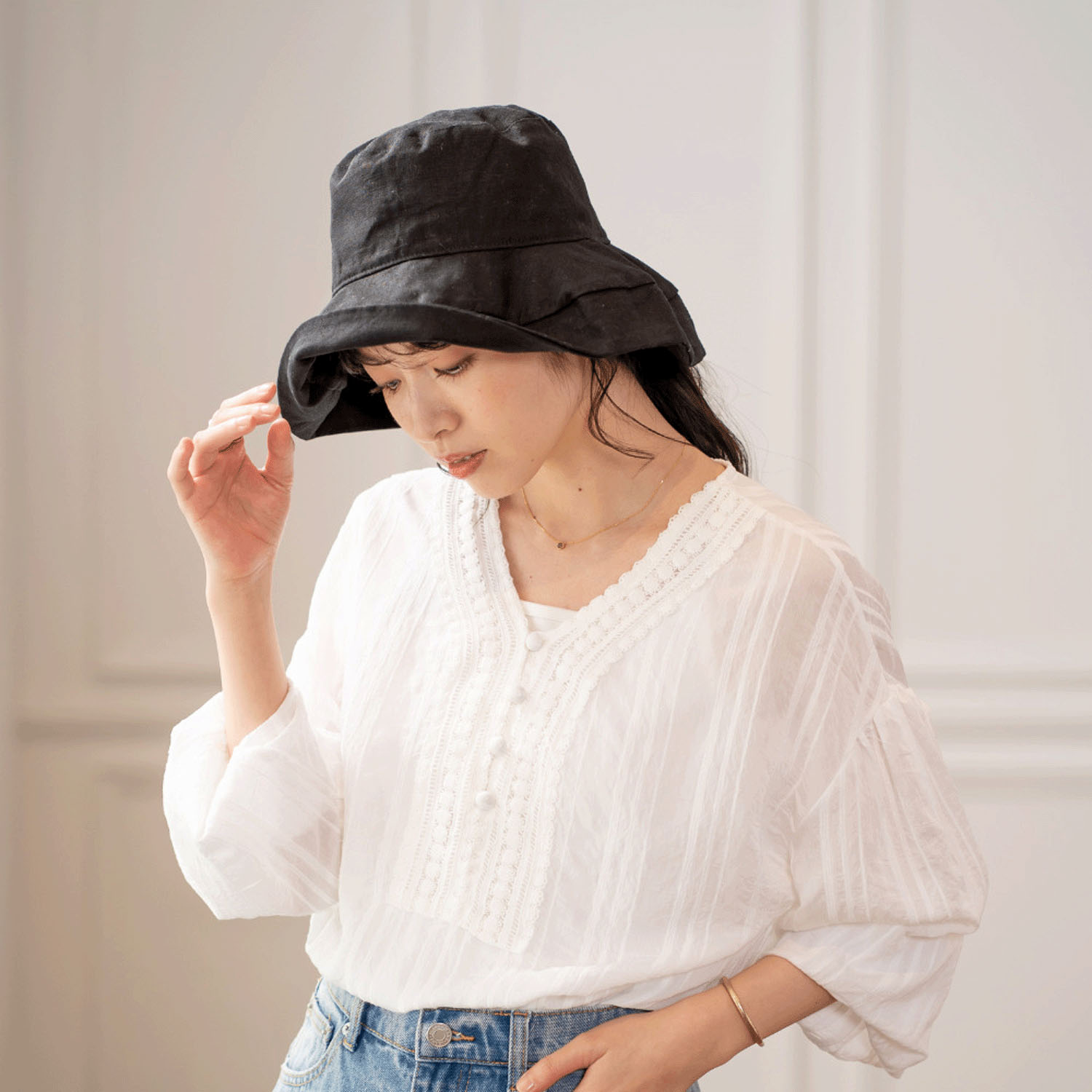 折りたためて洗える リネン ストールハット - 画像2