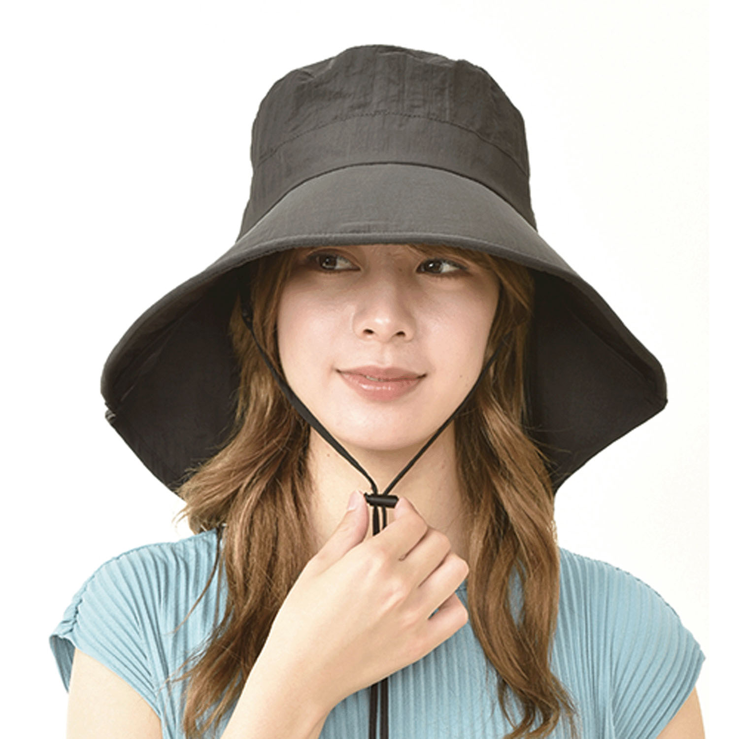 風で飛ばない ツバ広女優帽 - 画像1