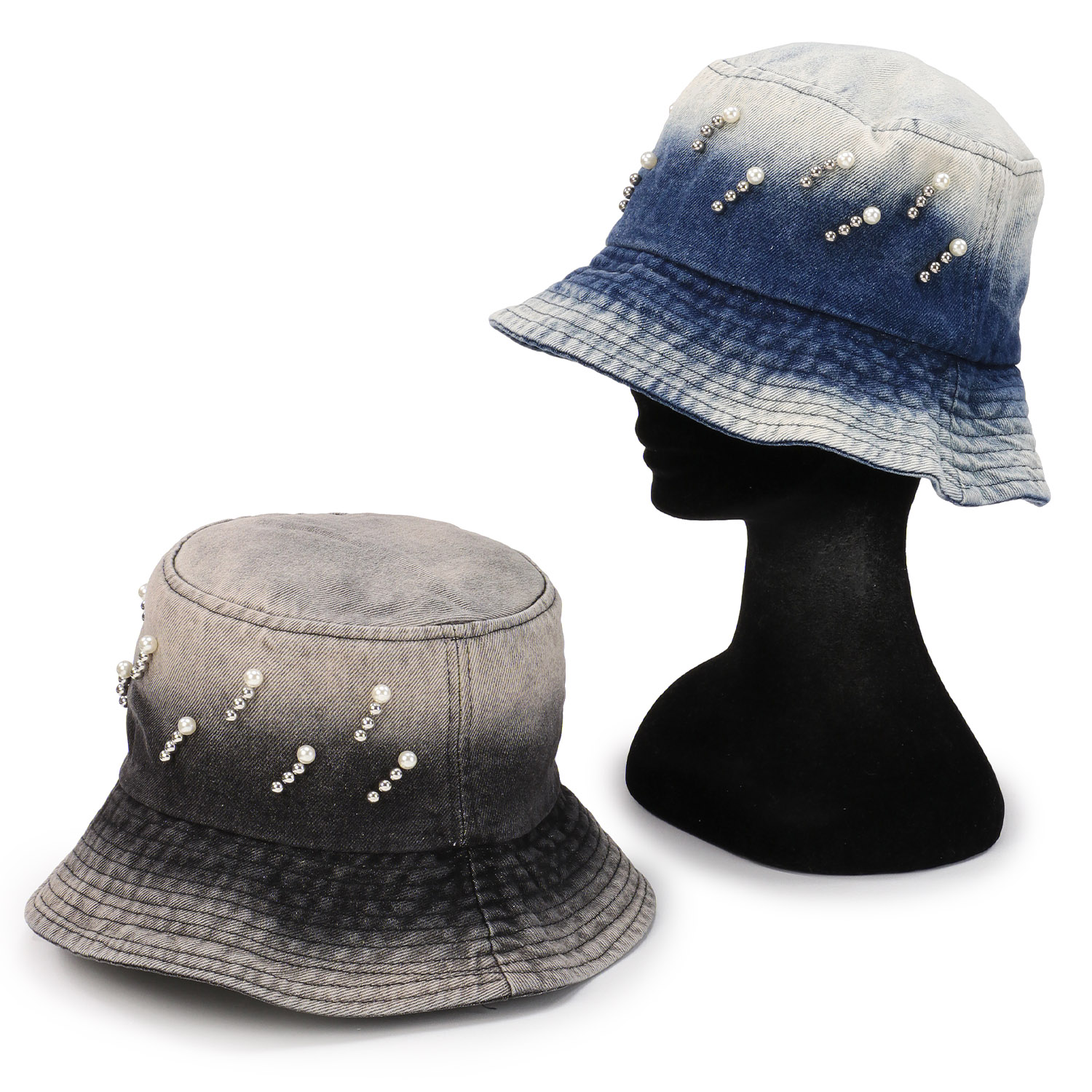 パール付きデニムハット - 画像1