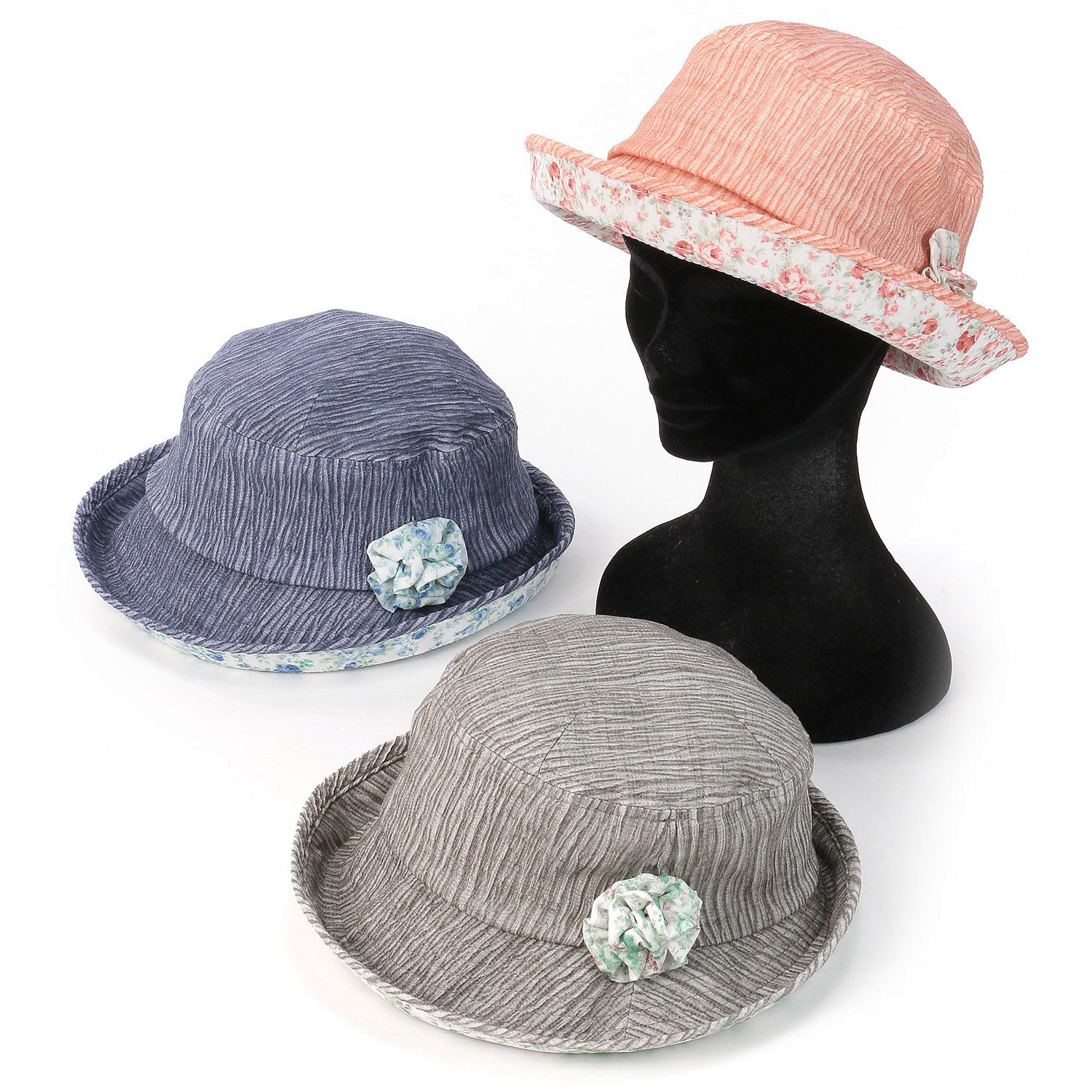 ローズプリントエッジアップハット