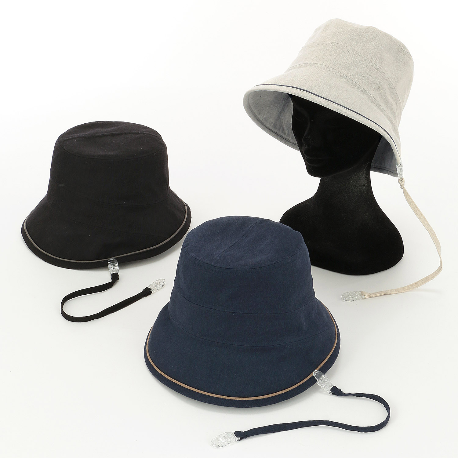 ハットクリップ付き麻混切替ハット