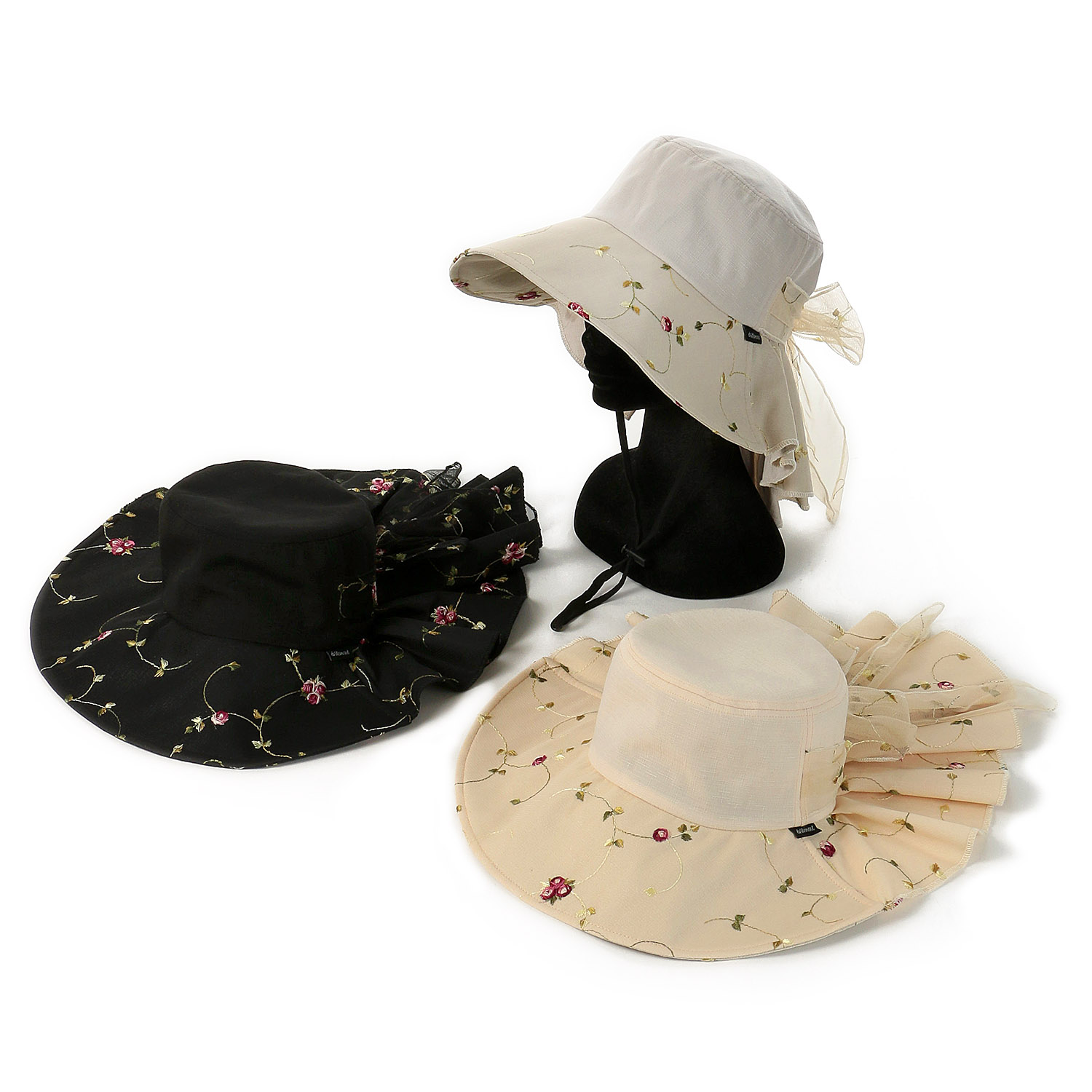 ローズ刺繍シェードハット