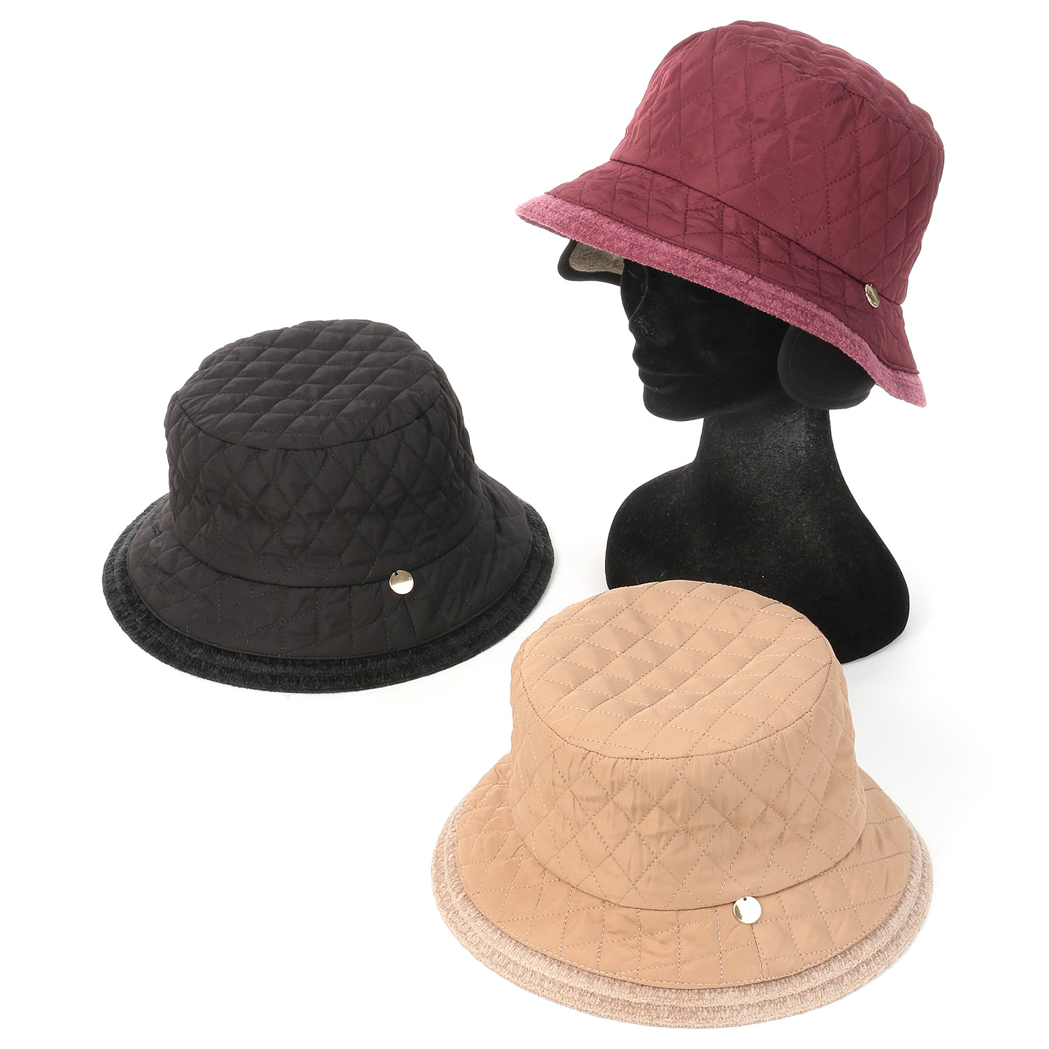 耳付きキルティングダウンハット